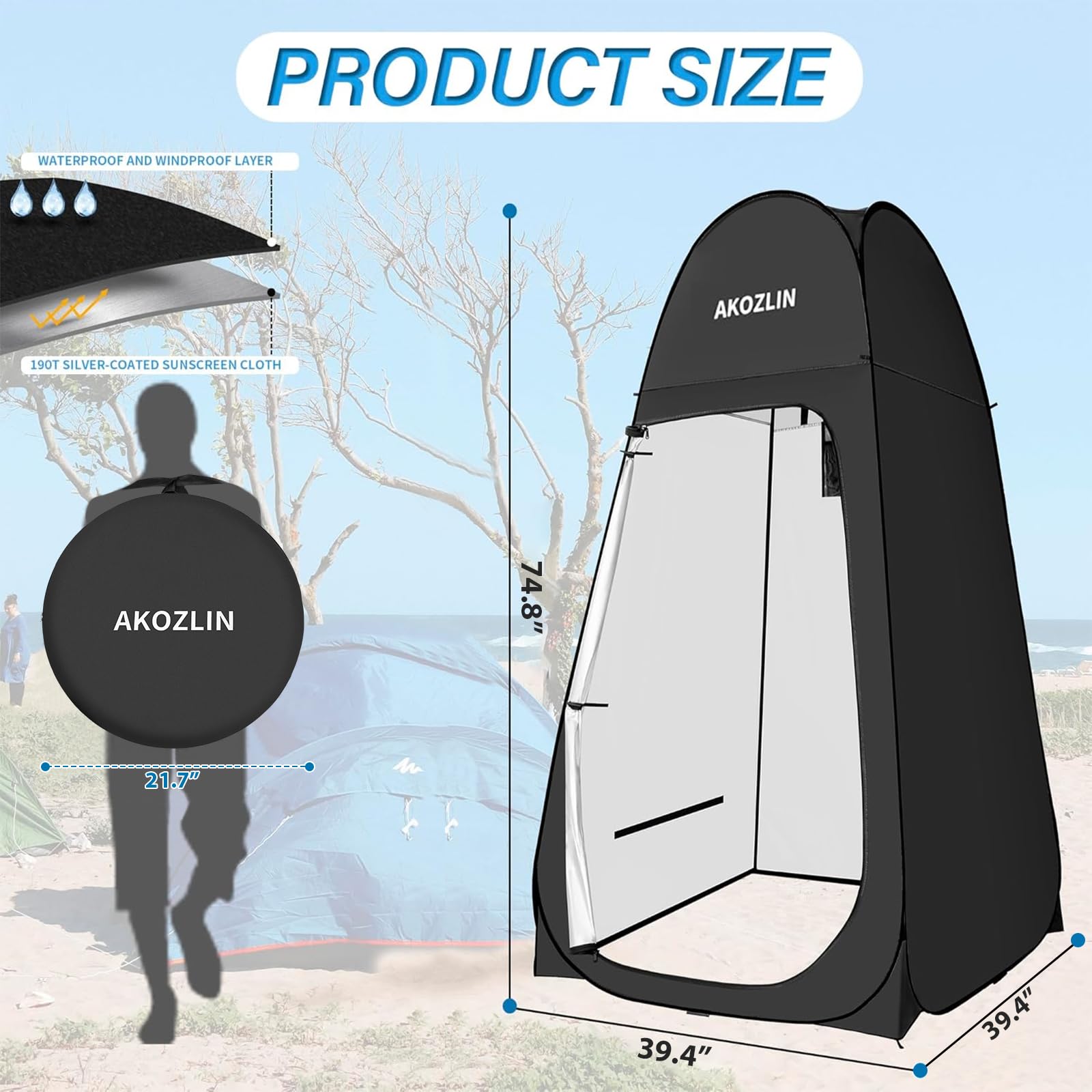 AKOZLIN Portable Pop-Up Shower and Privacy Tent