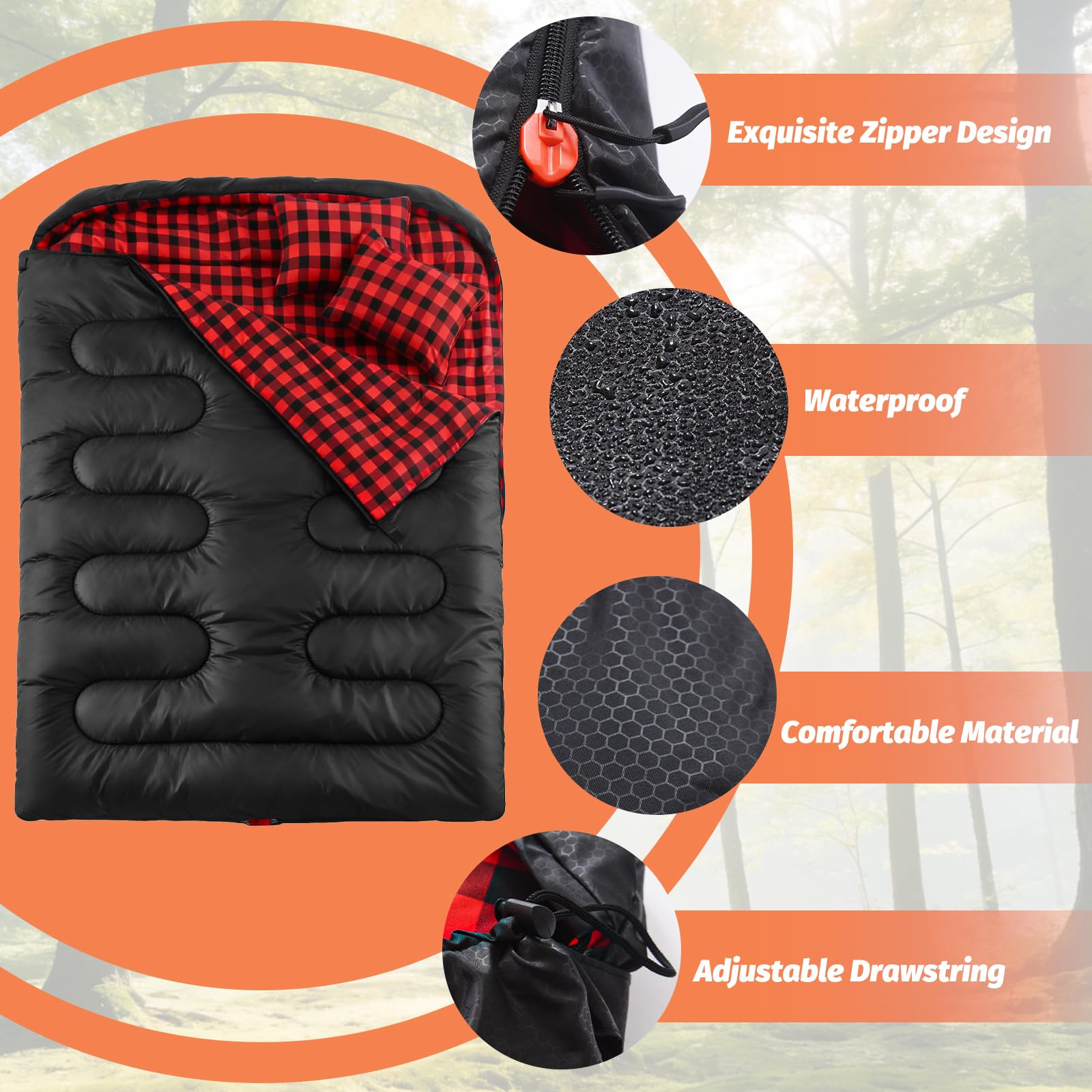 Swtmerry XL Double Sleeping Bag with Two Pillows