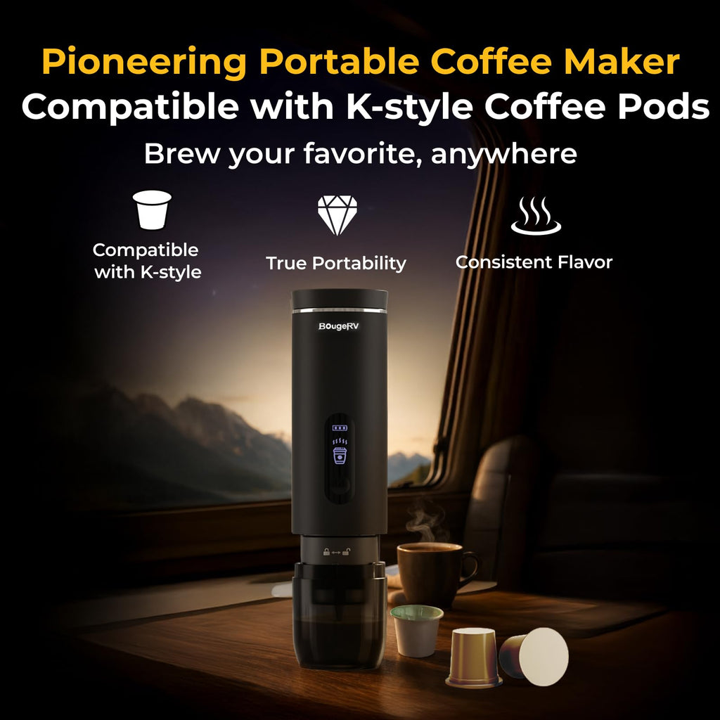 BougeRV Portable Coffee Maker for K-Cup Pods and Grounds