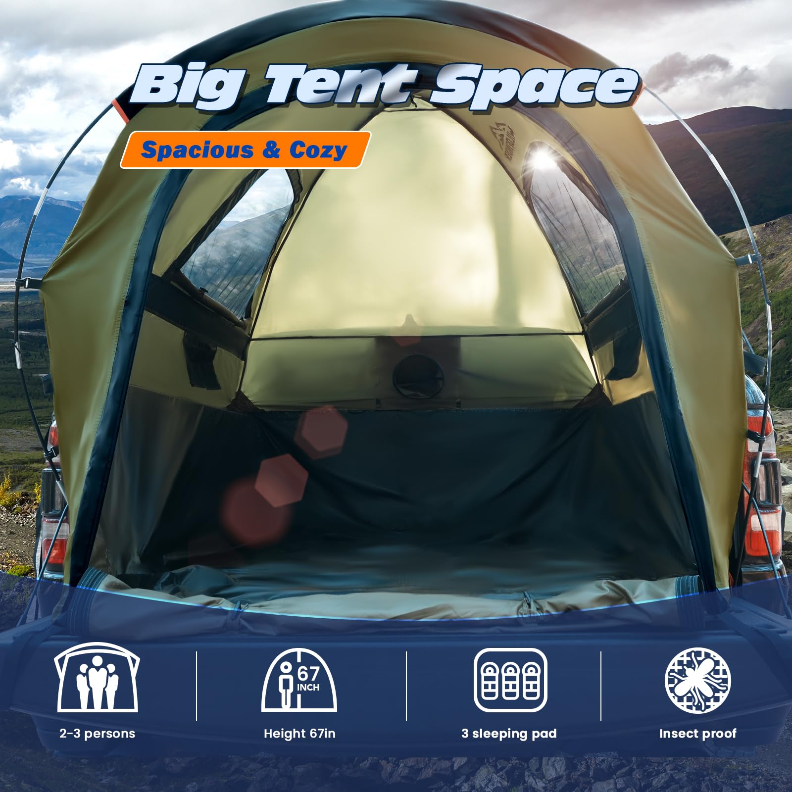 Waterproof PU3000mm 2–3 Person Pickup Truck Bed Tent