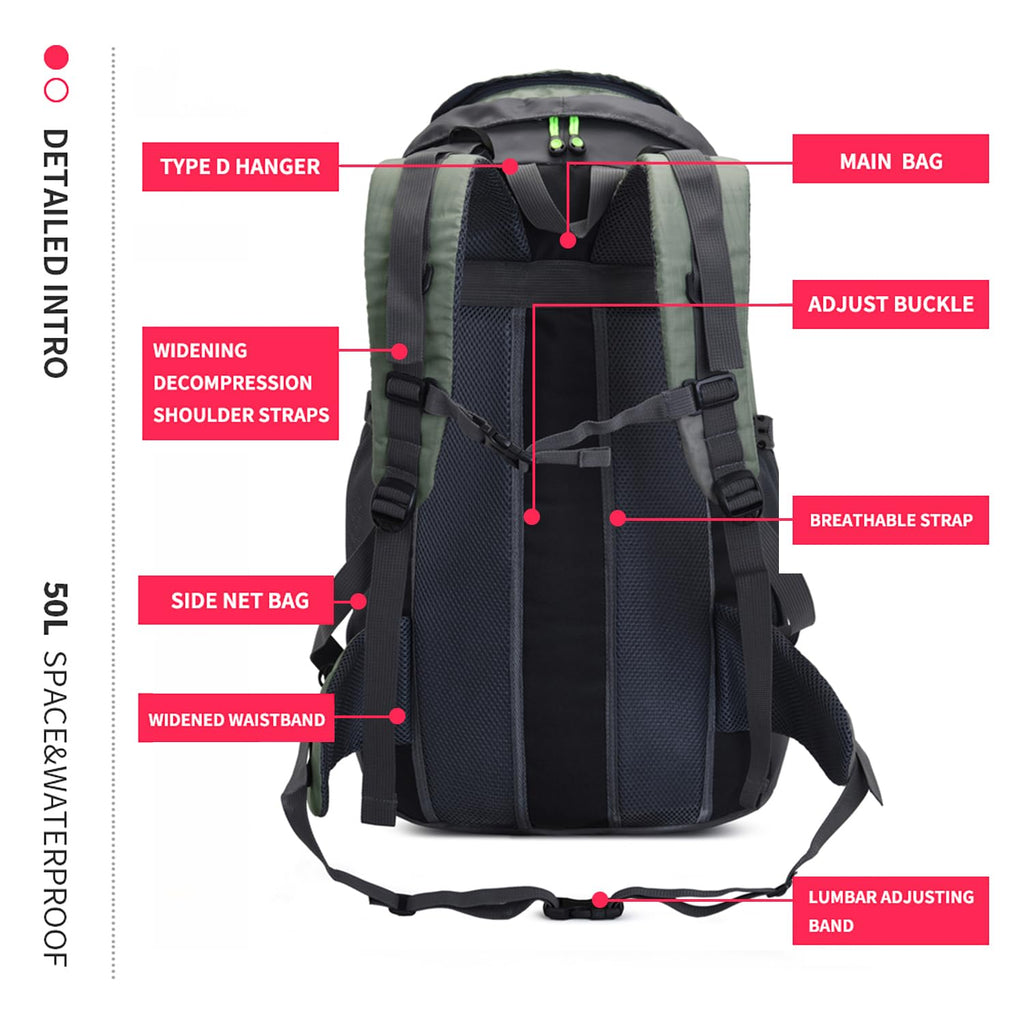 Bseash 50L Water-Resistant Lightweight Hiking Backpack