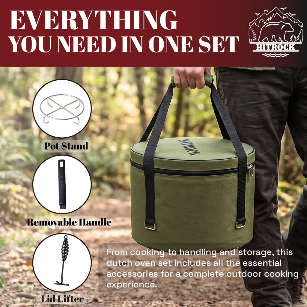 HITROCK Pre-Seasoned Cast Iron Camping Dutch Oven Kit