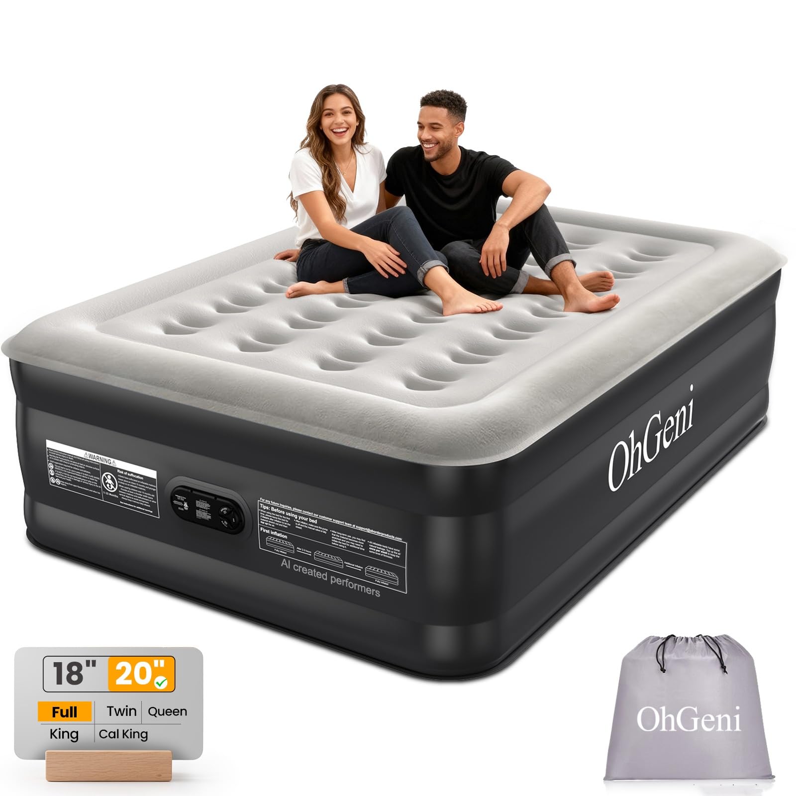 OhGeni Inflatable Air Mattress with Built-In Pump