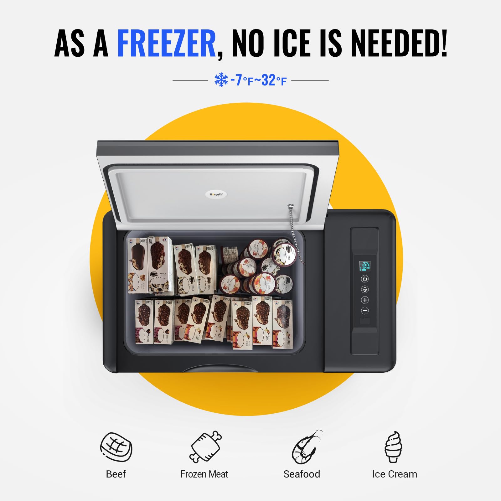 BougeRV 12V Portable Car Refrigerator Freezer for Camping