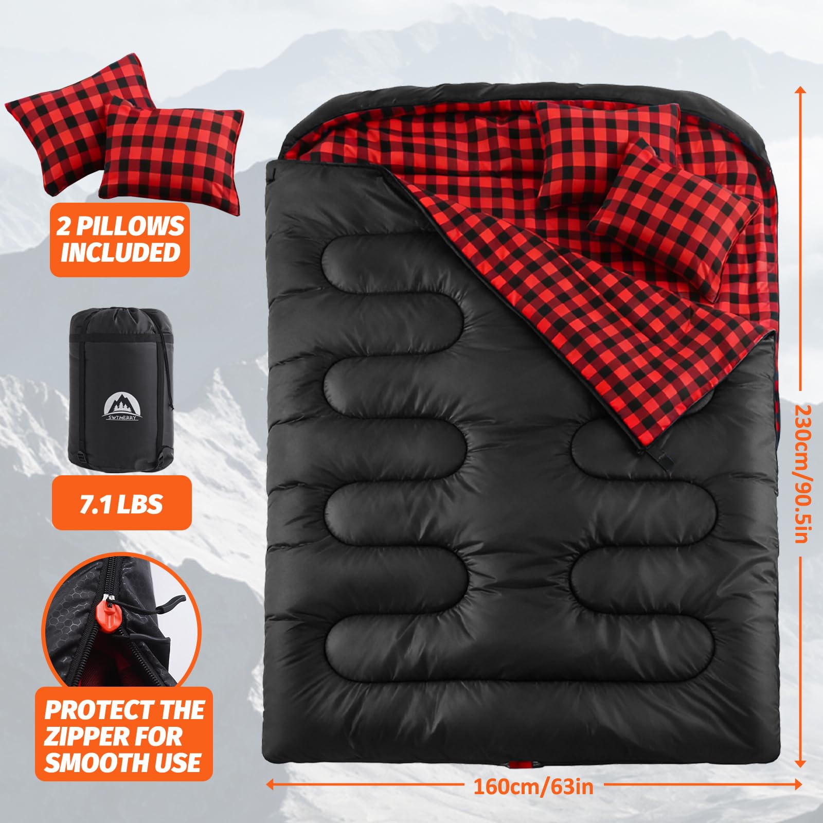 Swtmerry XL Double Sleeping Bag with Two Pillows