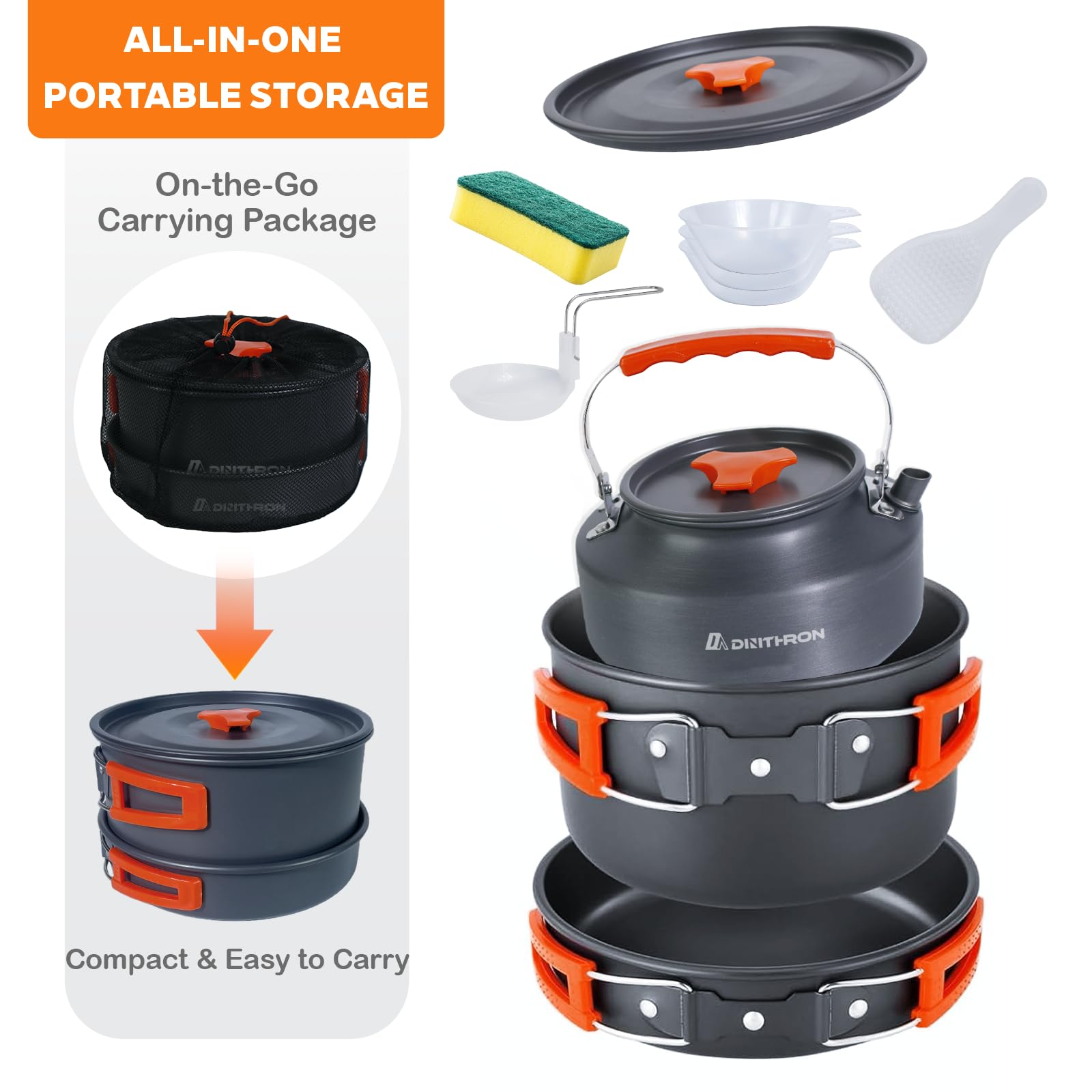 DINITHRON 10-Piece Camping Cookware Set with Kettle and Pan