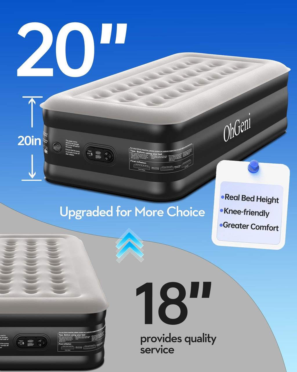OhGeni Inflatable Air Mattress with Built-In Pump