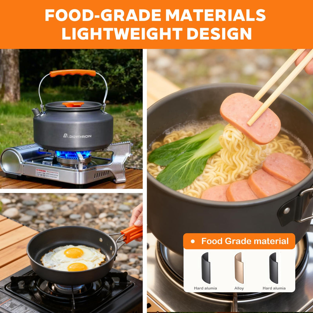 DINITHRON 10-Piece Camping Cookware Set with Kettle and Pan