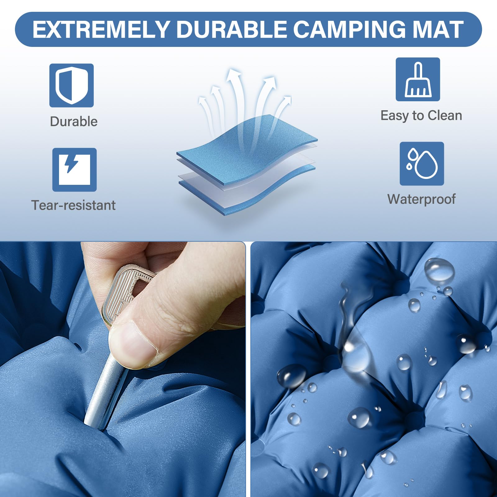 Yuzonc 4-Inch Double Sleeping Pad with Pillow and Foot Pump