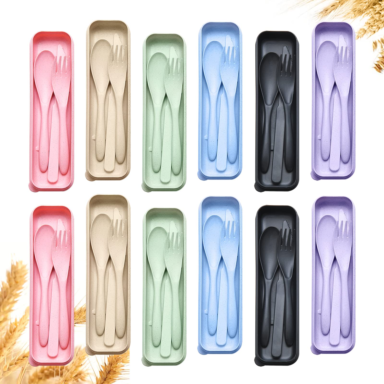 Reusable Wheat Straw Travel Utensil Set with Carrying Case