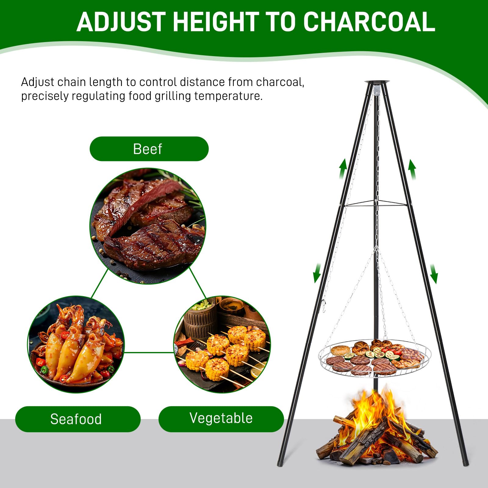 Outvita Stainless Steel Campfire Tripod BBQ Grill