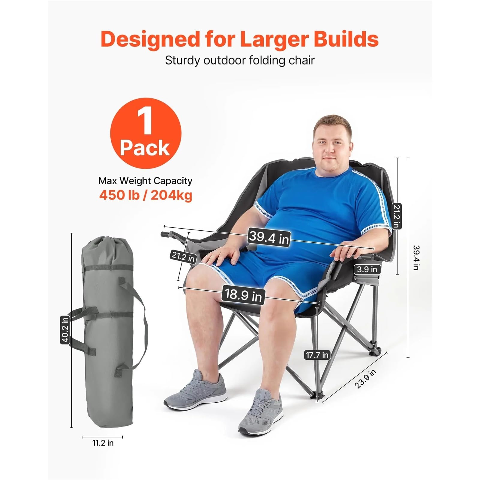 Heavy-Duty Oversized Padded Camping Chair with Carry Bag