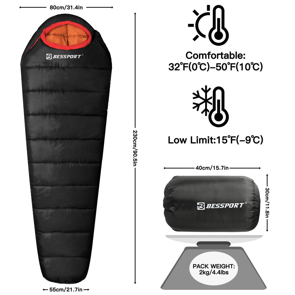 Bessport 15–45°F 3–4 Season Mummy Sleeping Bag