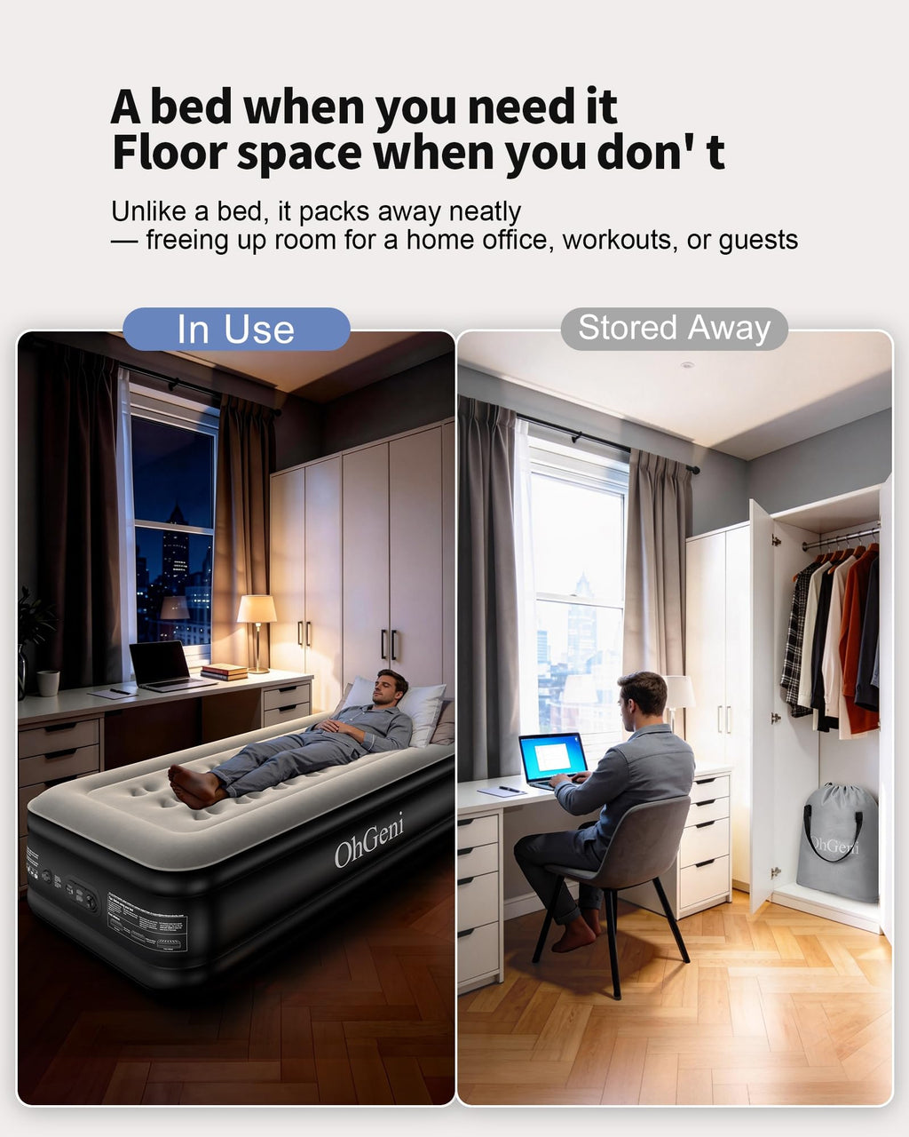 OhGeni Inflatable Air Mattress with Built-In Pump