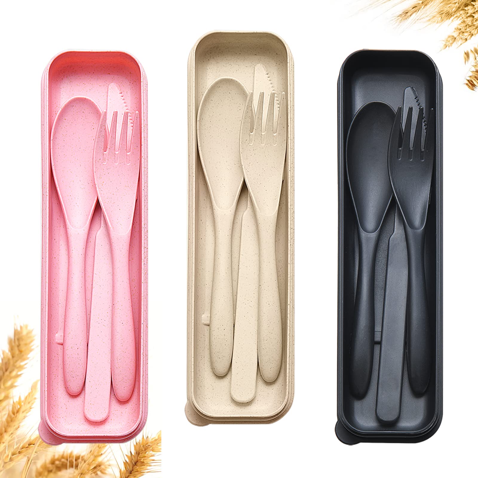 Reusable Wheat Straw Travel Utensil Set with Carrying Case