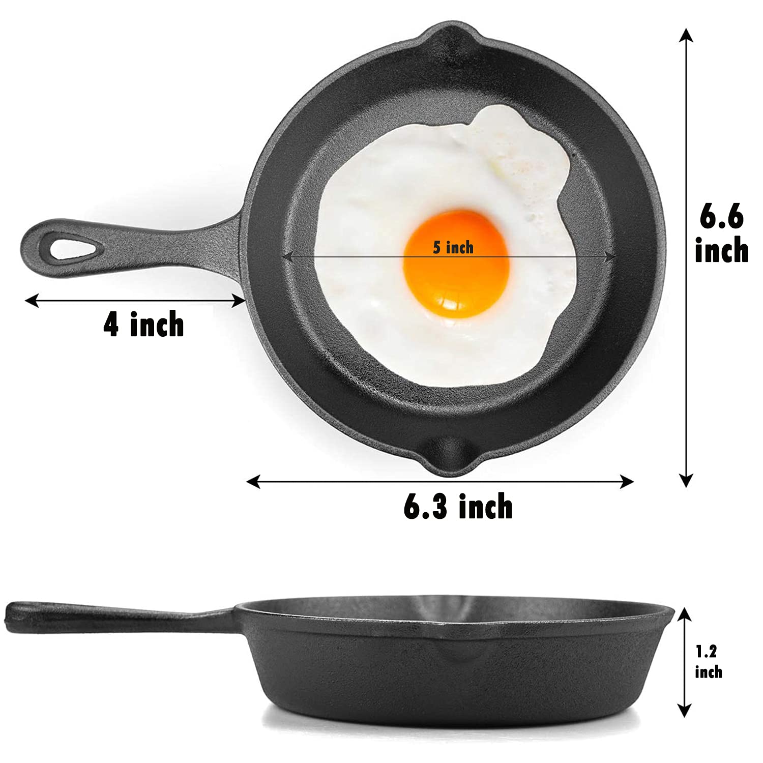 MOZUVE 6-Inch Pre-Seasoned Cast Iron Camping Skillet