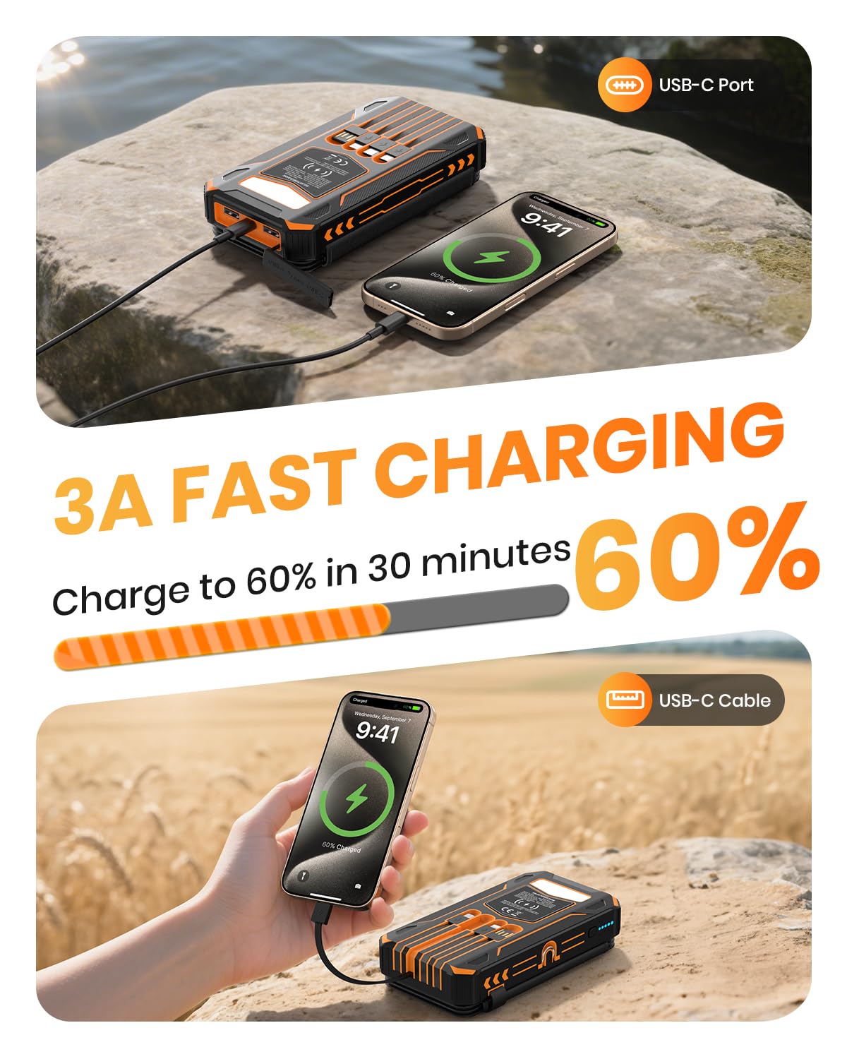 SOARAISE 48,000mAh Wireless Solar Charger Power Bank