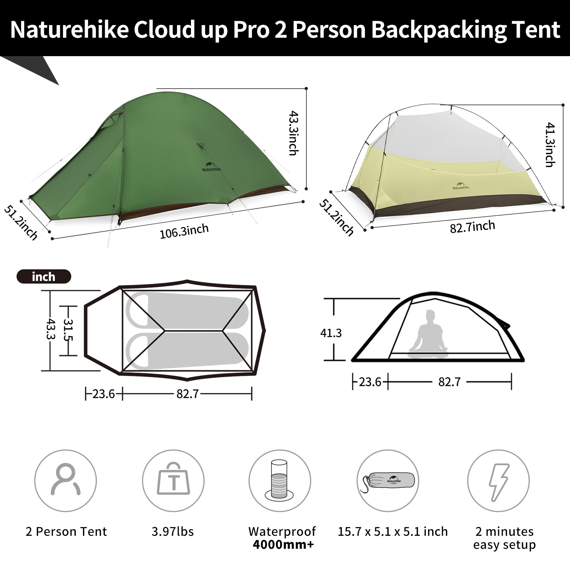 Naturehike Cloud-Up 2-Person Ultralight Backpacking Tent