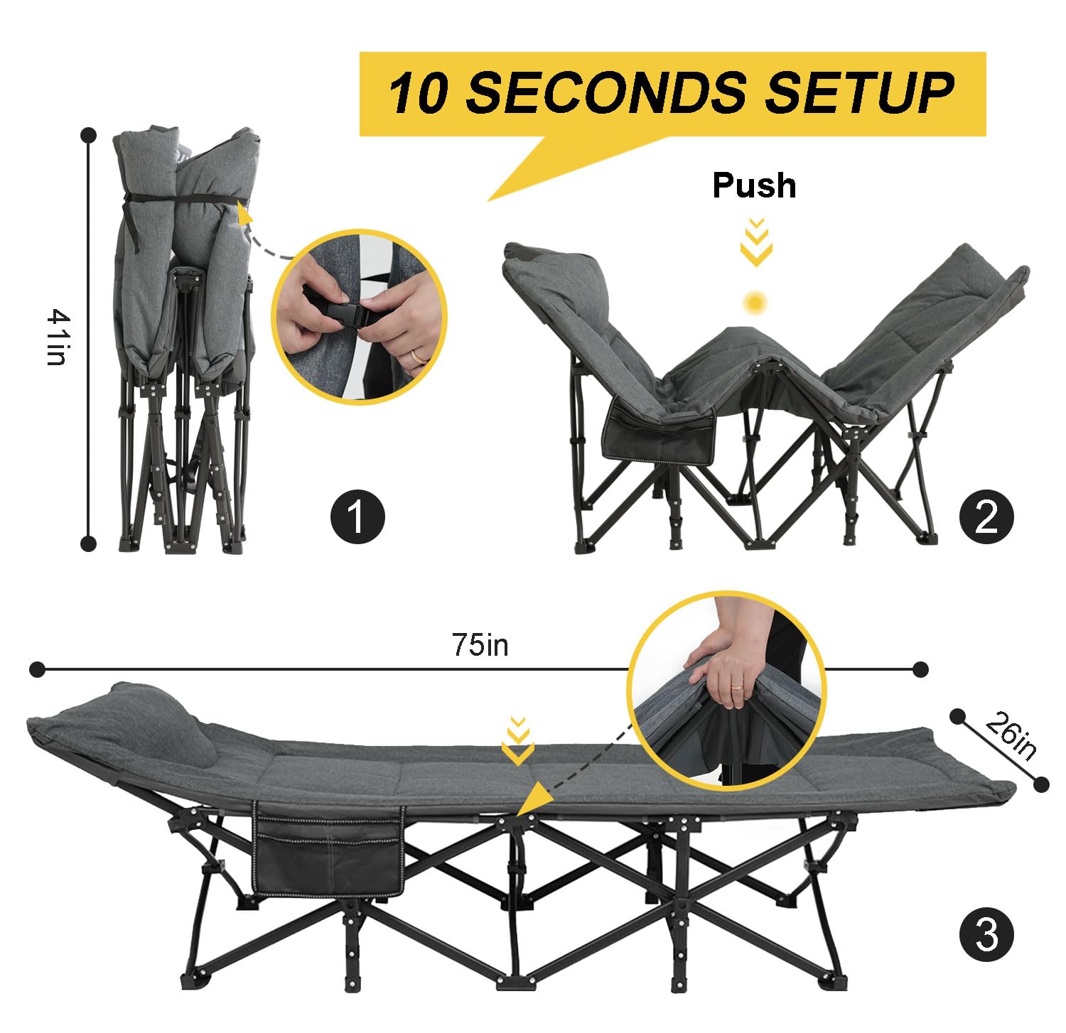 ATORPOK Heavy-Duty Padded Camping Cot with Carry Bag