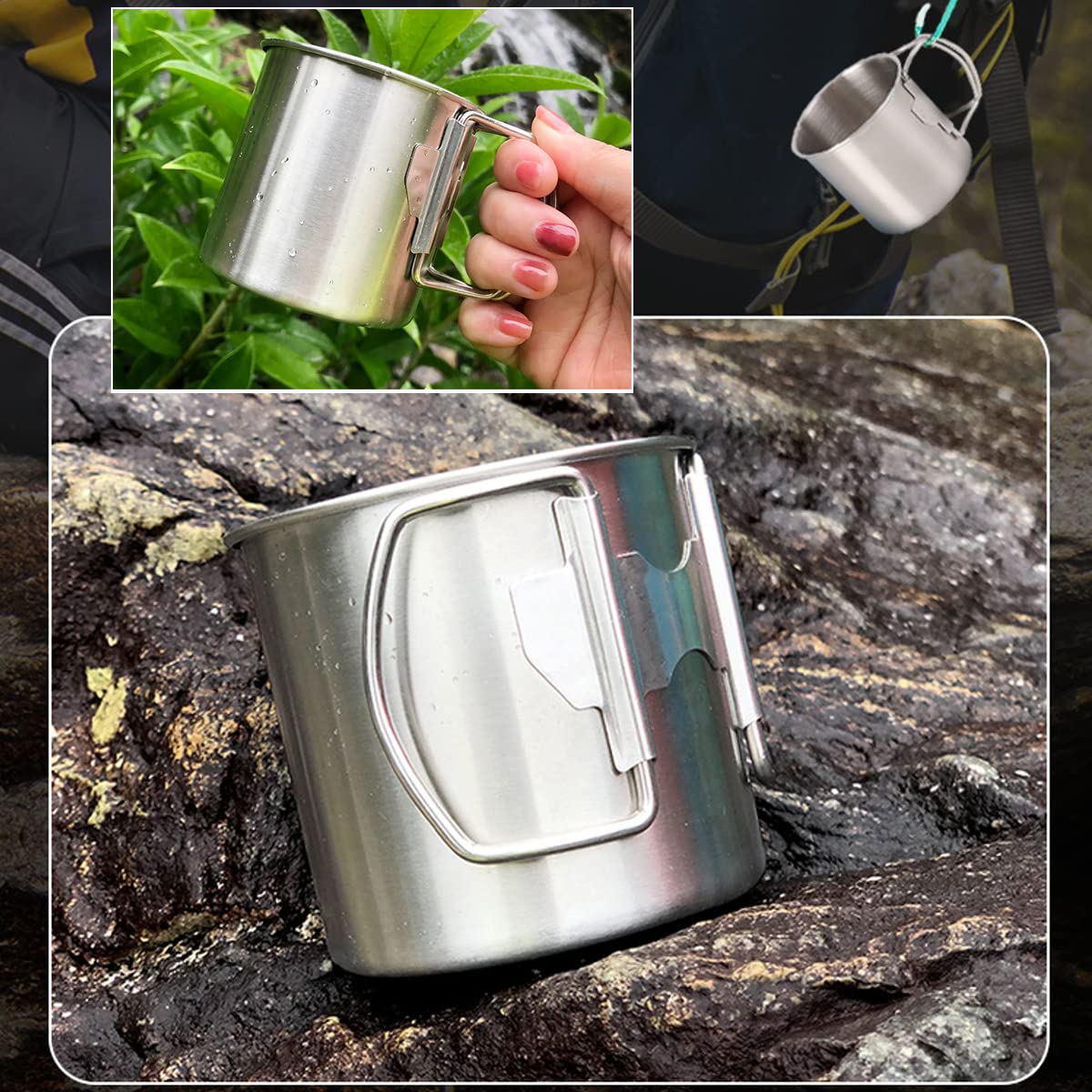 1-Person 304 Stainless Steel Camping Mess Kit with Mesh Bag