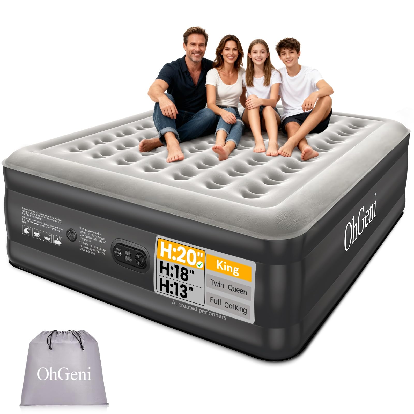 OhGeni Inflatable Air Mattress with Built-In Pump