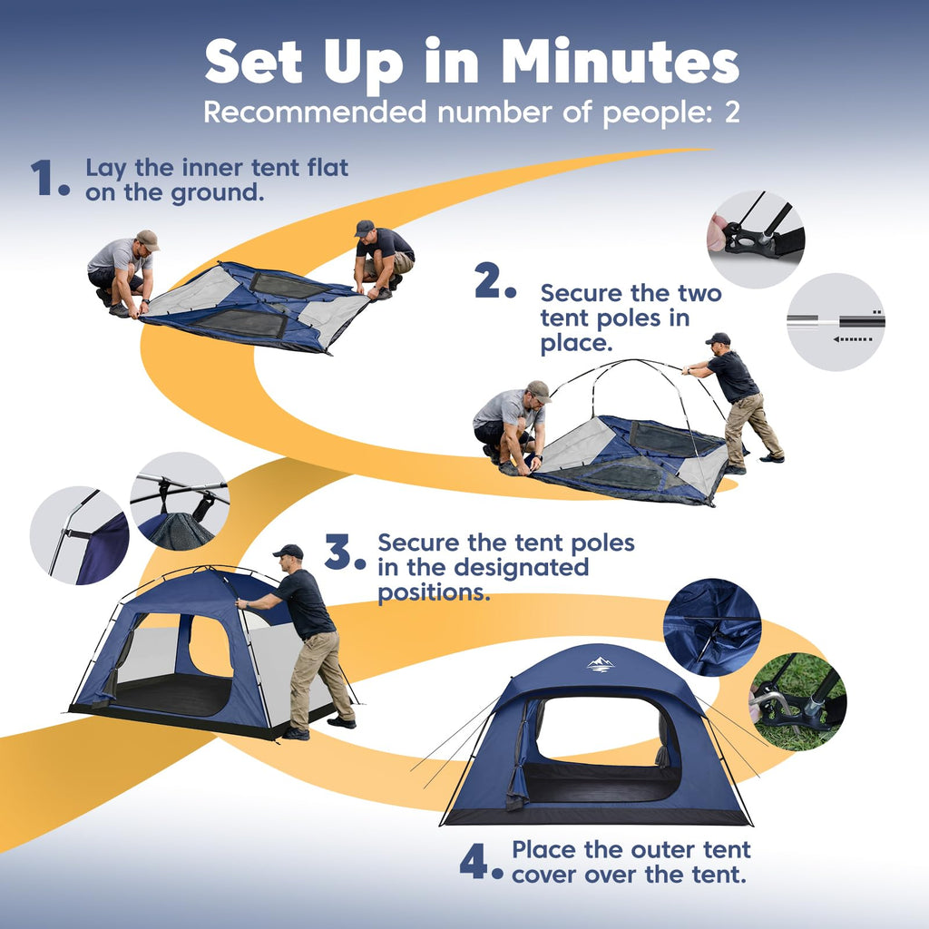 Purebox 4-Person Waterproof Camping Tent with Rainfly