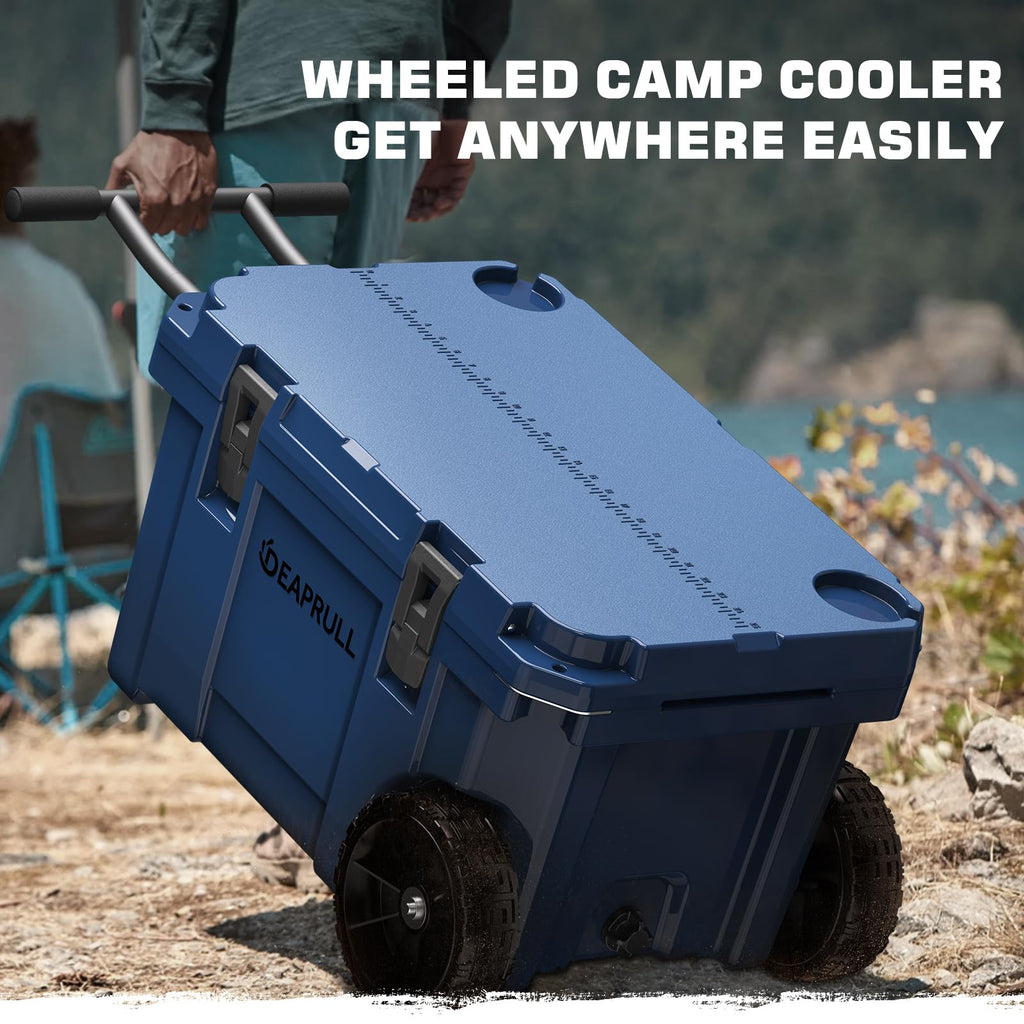 55-Quart Wheeled Hard-Sided Camping Cooler with Cup Holders