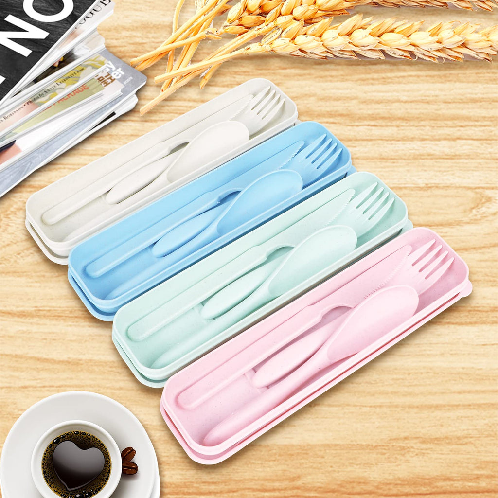 Reusable Wheat Straw Travel Utensil Set with Carrying Case