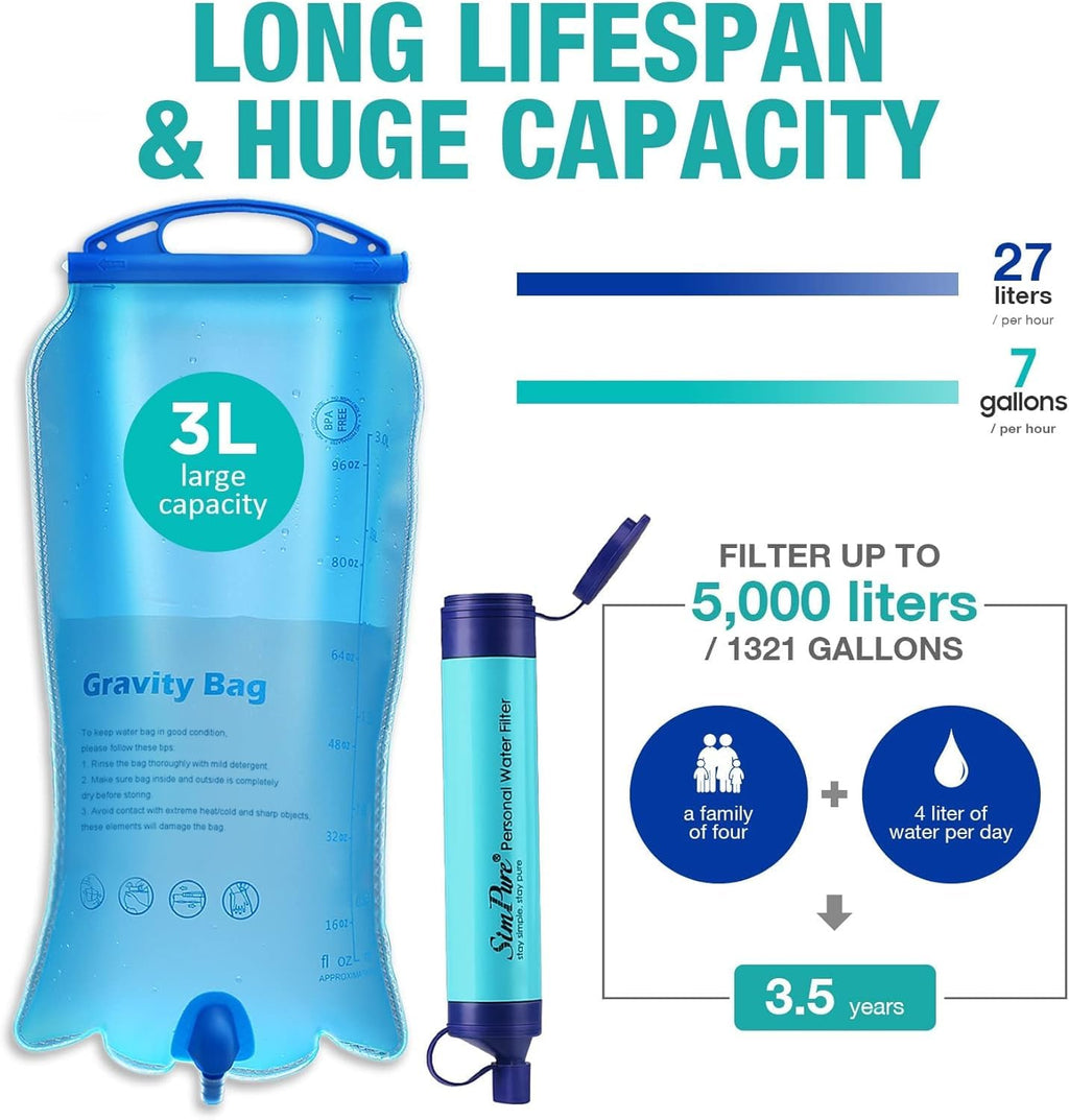 SimPure 3L Gravity-Fed Portable Water Filter System