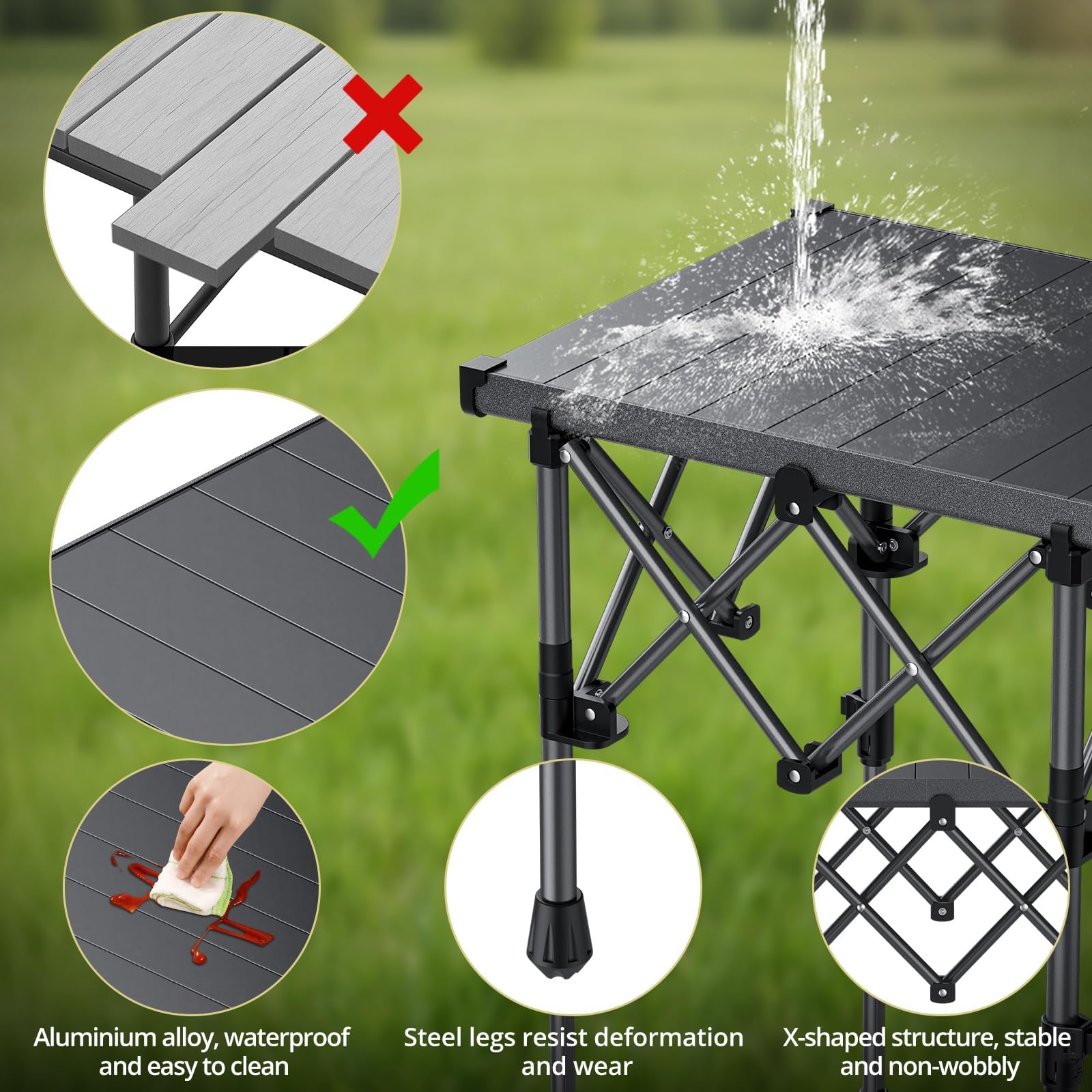 Anbte Adjustable Aluminum Roll-Top Camping Table with Bag