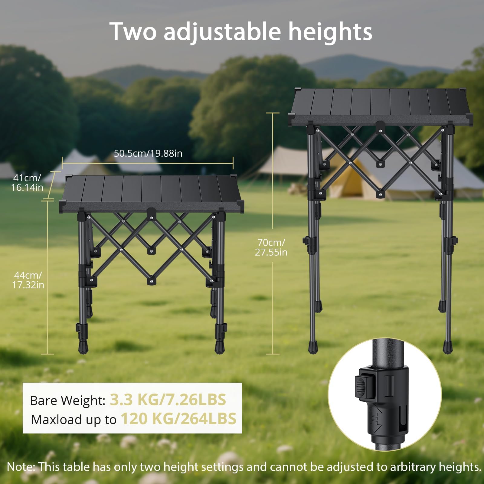 Anbte Adjustable Aluminum Roll-Top Camping Table with Bag