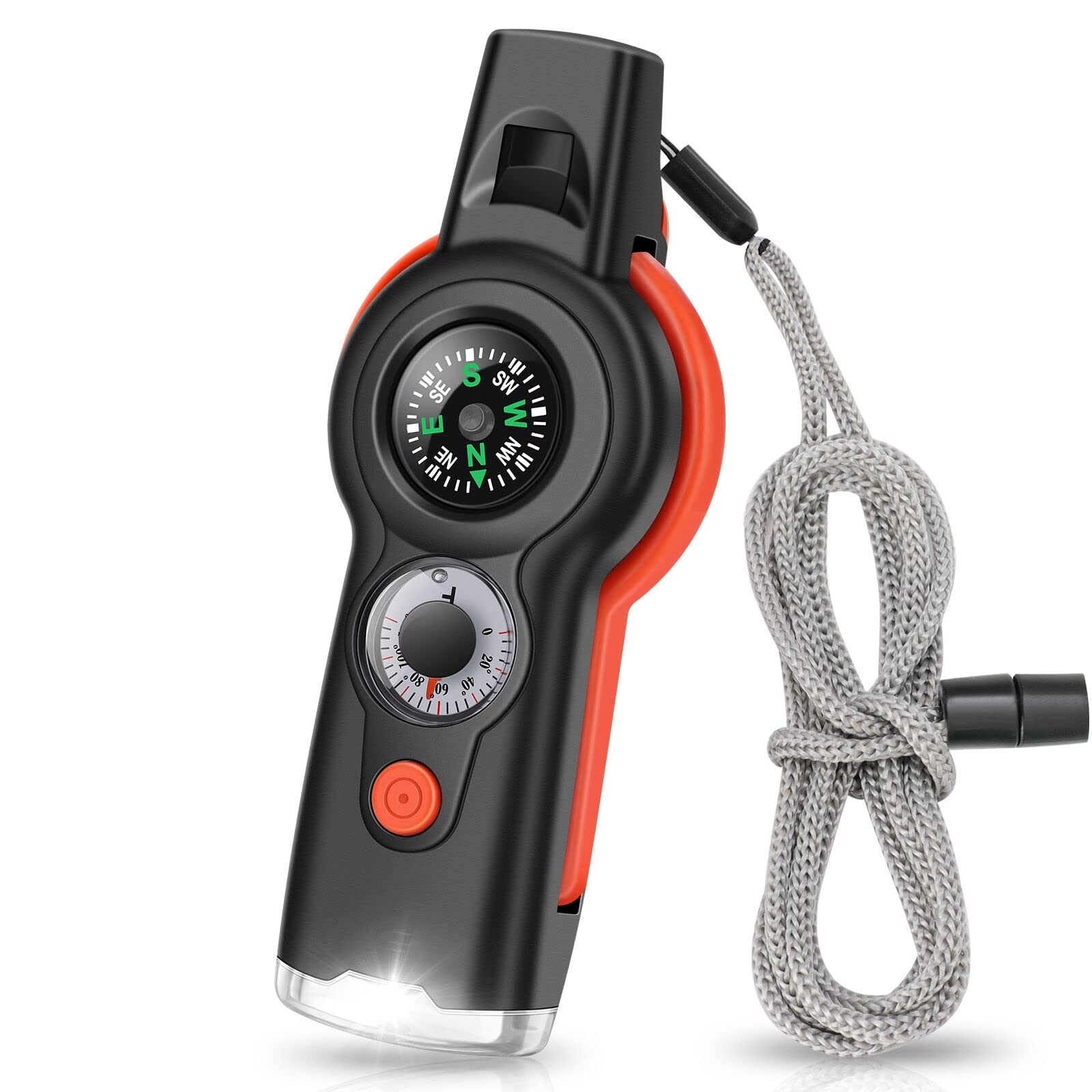 7-in-1 Emergency Survival Whistle with Lanyard