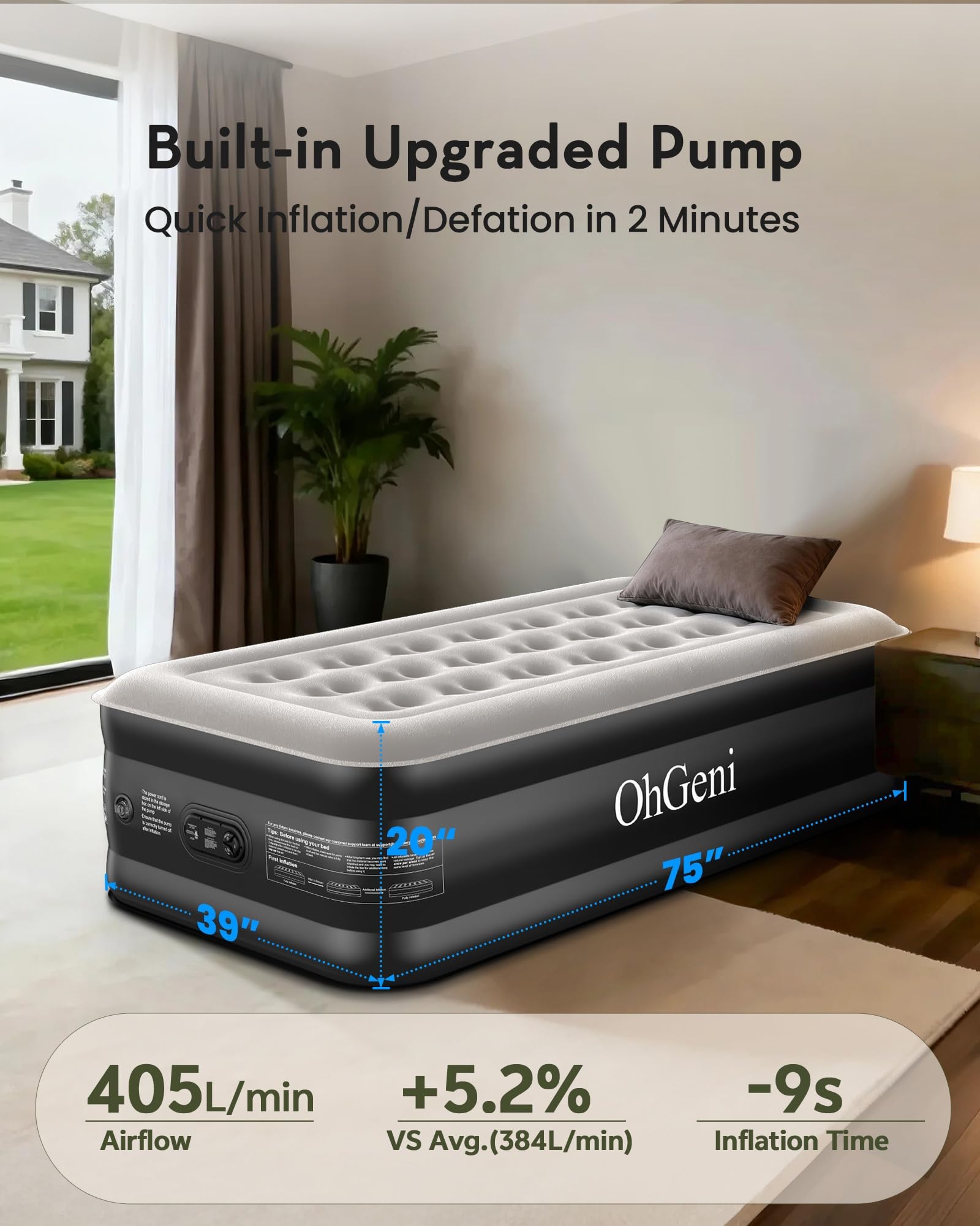 OhGeni Inflatable Air Mattress with Built-In Pump
