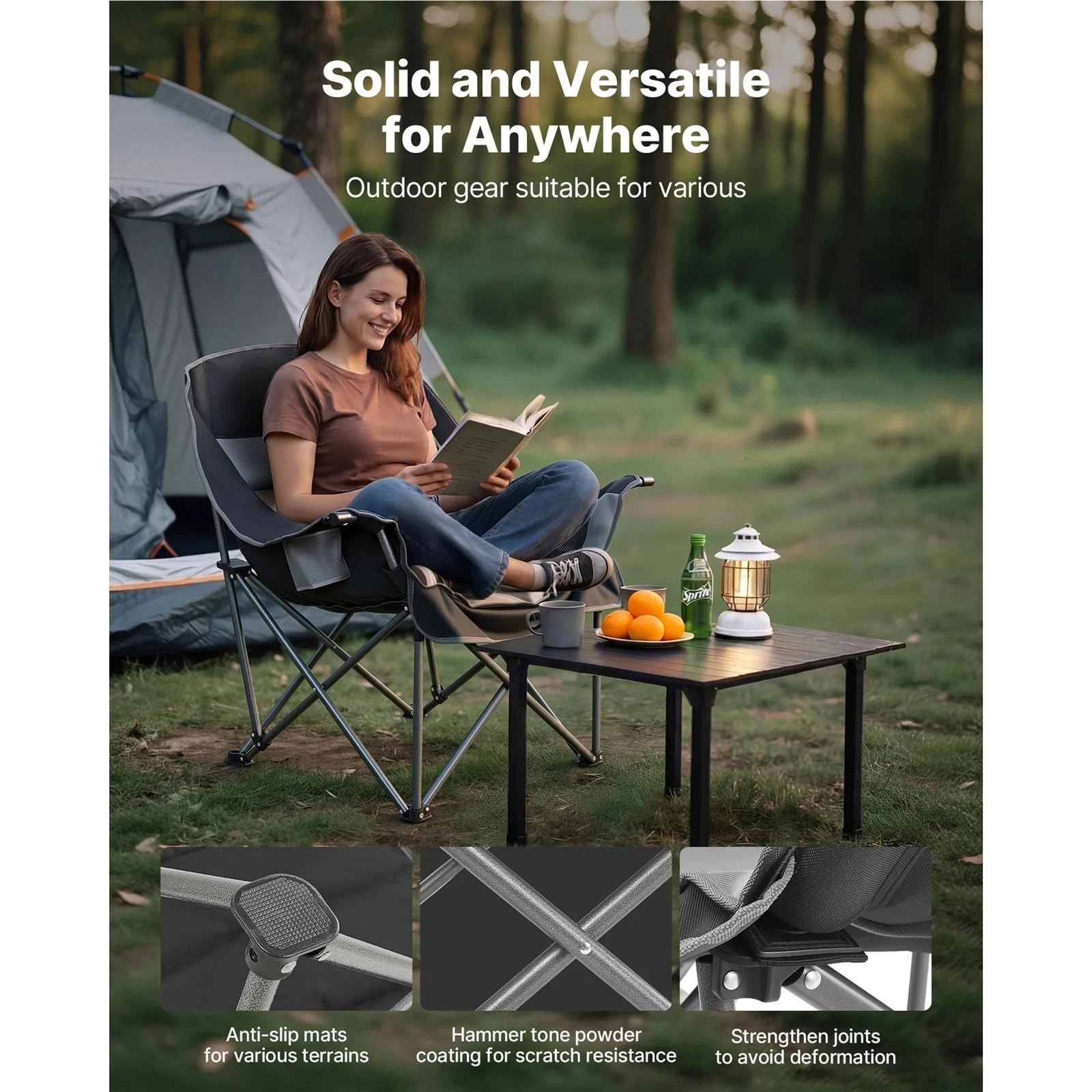 Heavy-Duty Oversized Padded Camping Chair with Carry Bag