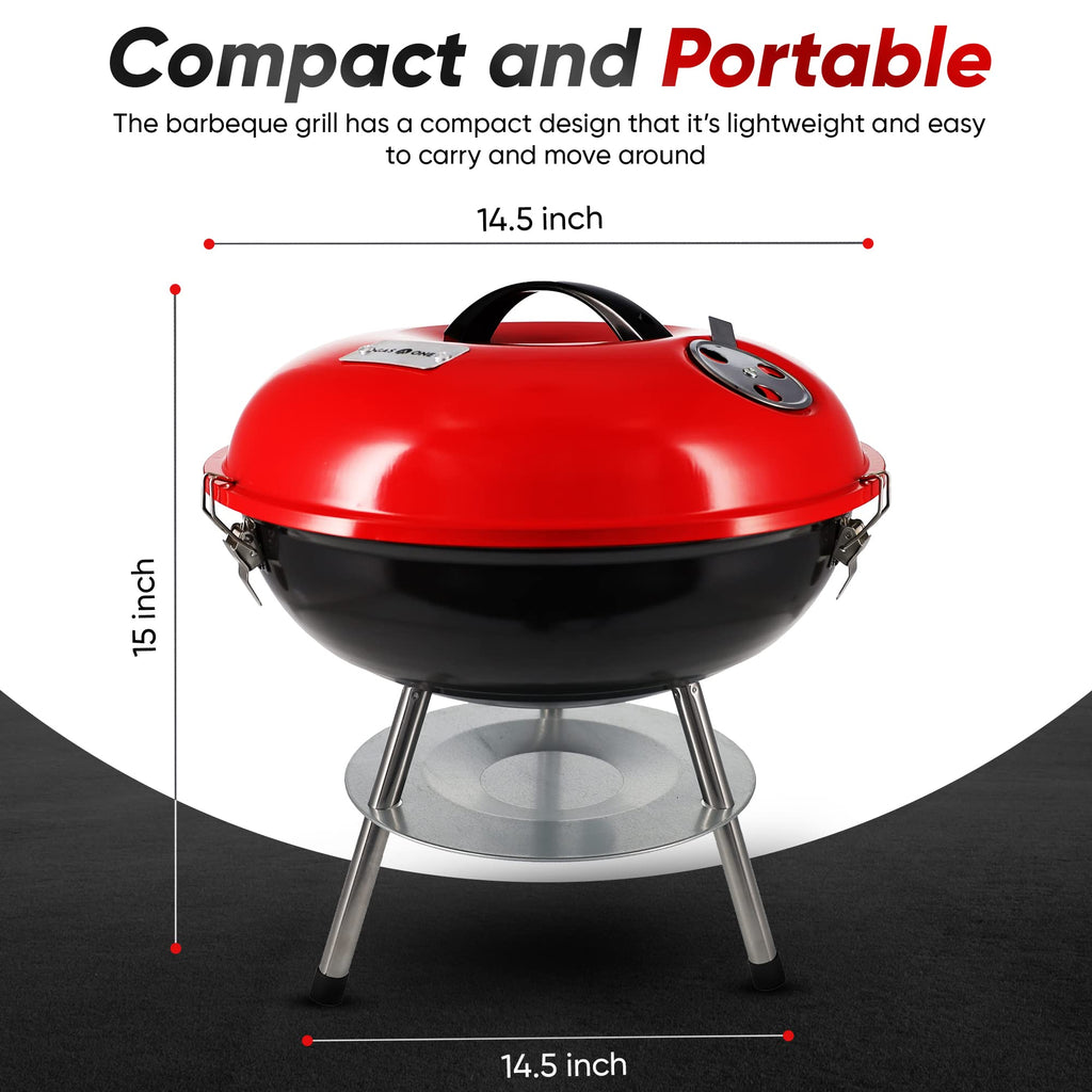 Gas One 14-Inch Portable Charcoal Grill with Locking Lid
