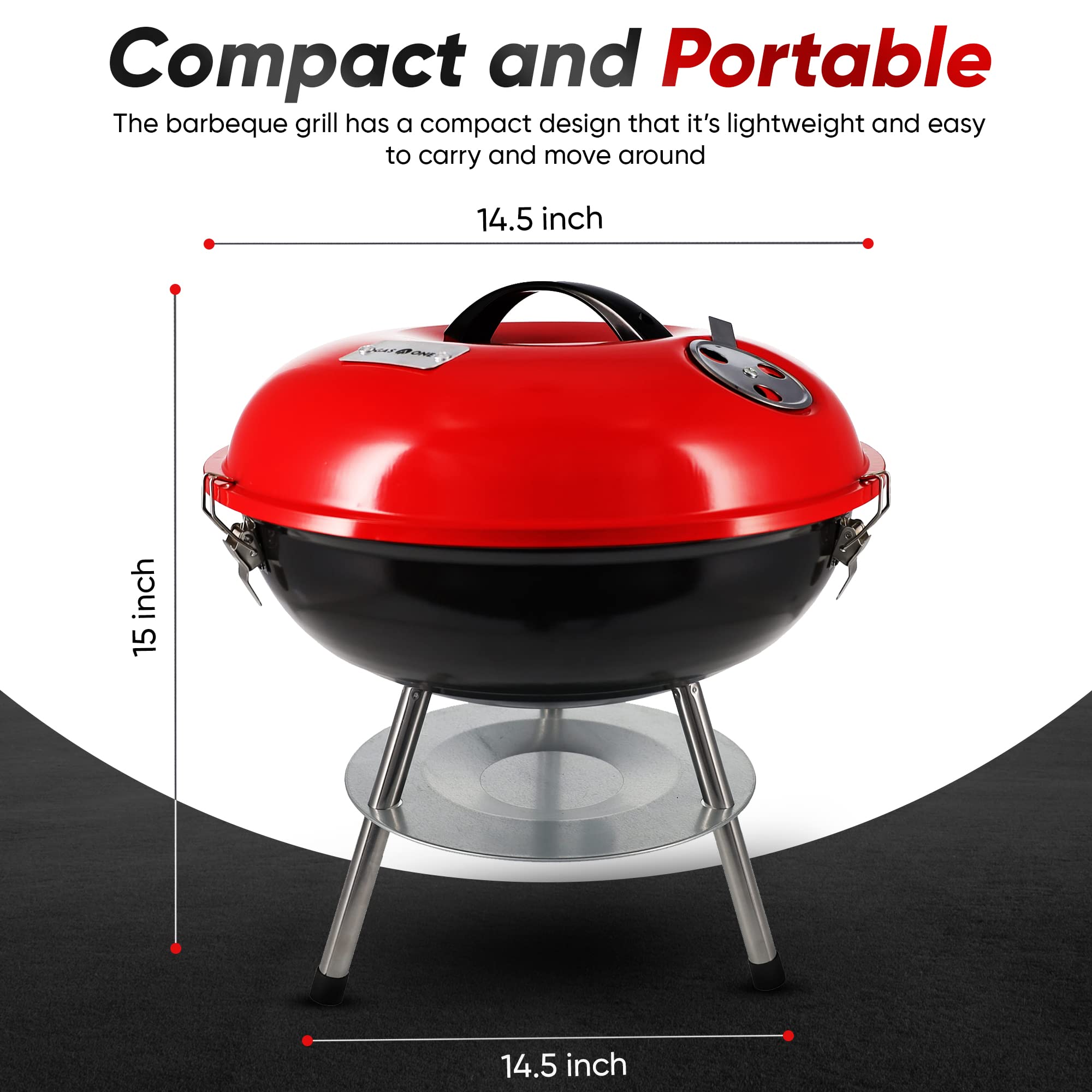 Gas One 14-Inch Portable Charcoal Grill with Locking Lid