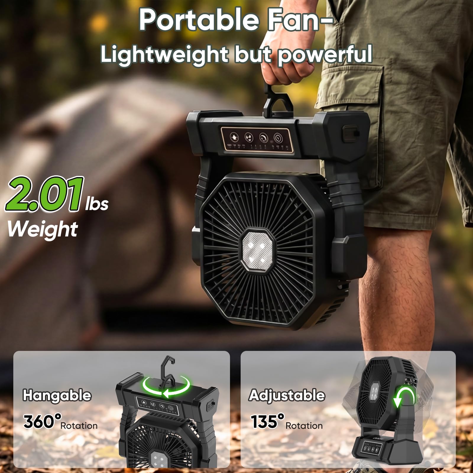 COZII Battery-Powered Portable Camping Fan for Outdoor Use