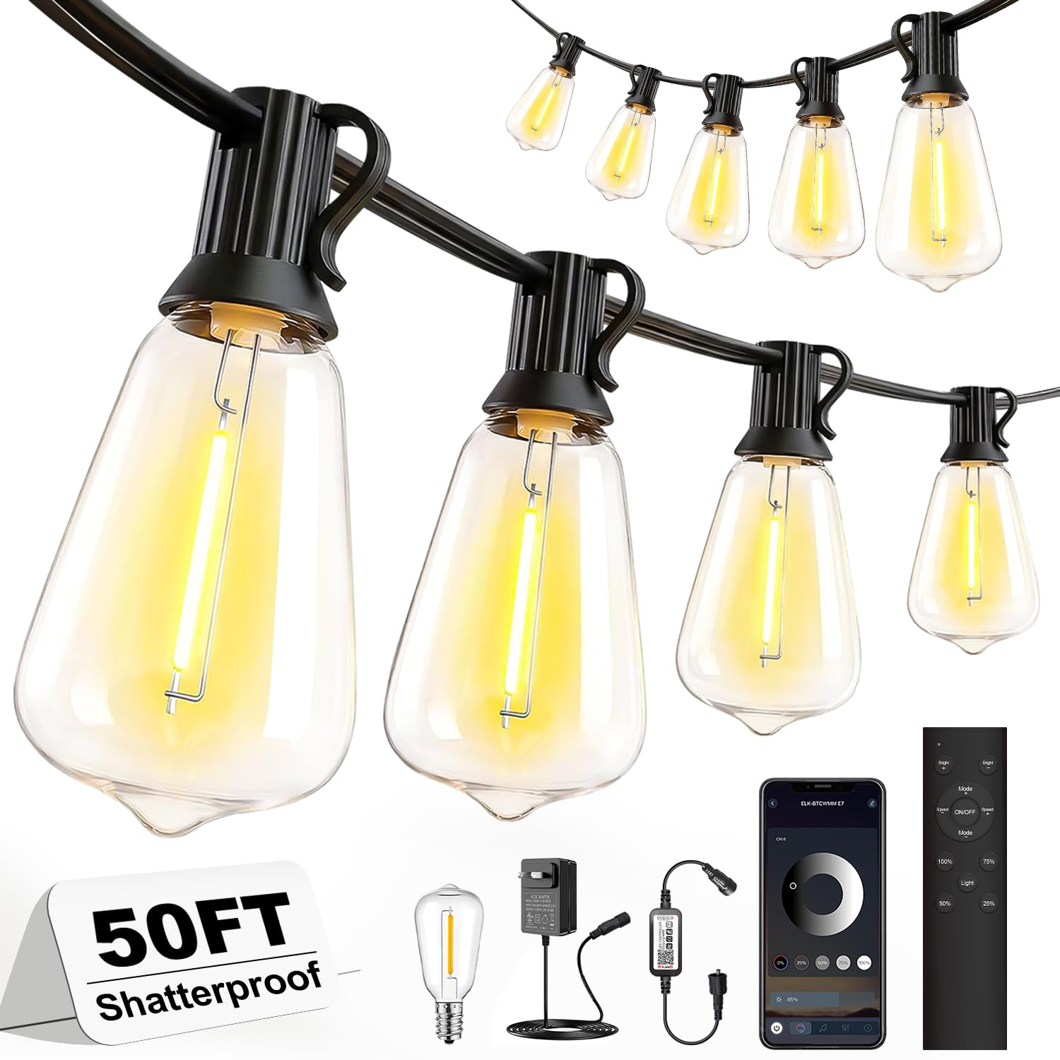 Skoiuc Smart Outdoor String Lights with App Control