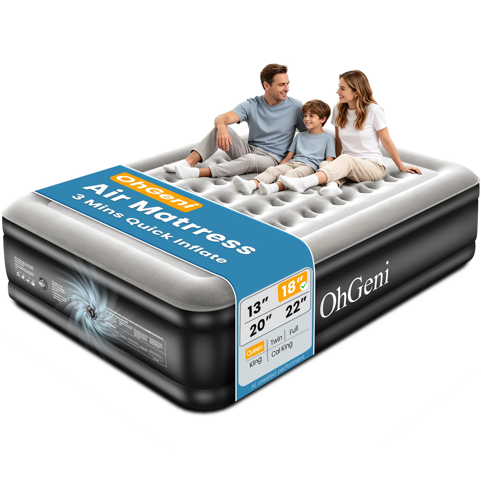 OhGeni Inflatable Air Mattress with Built-In Pump