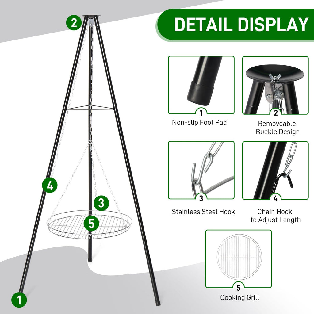 Outvita Stainless Steel Campfire Tripod BBQ Grill