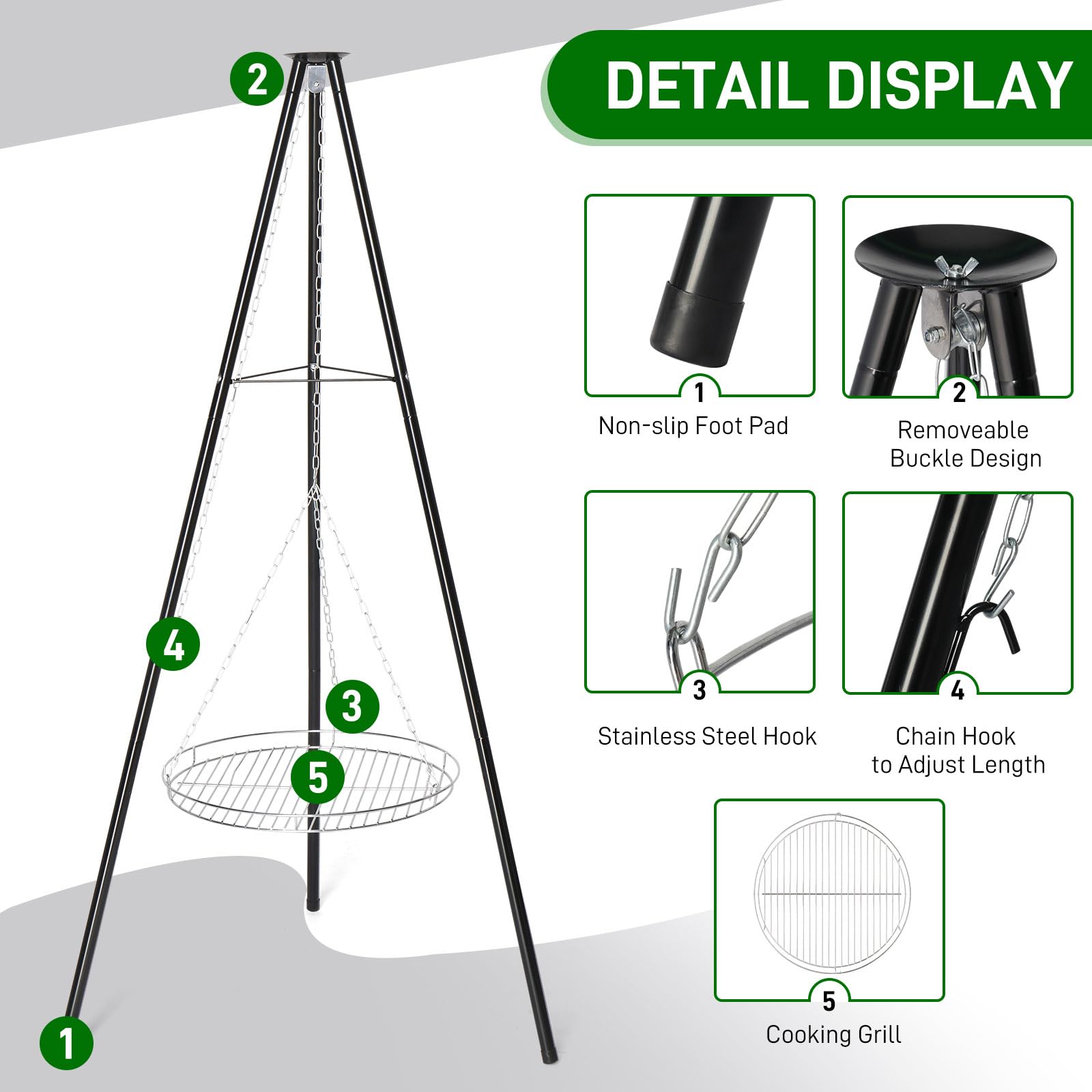 Outvita Stainless Steel Campfire Tripod BBQ Grill
