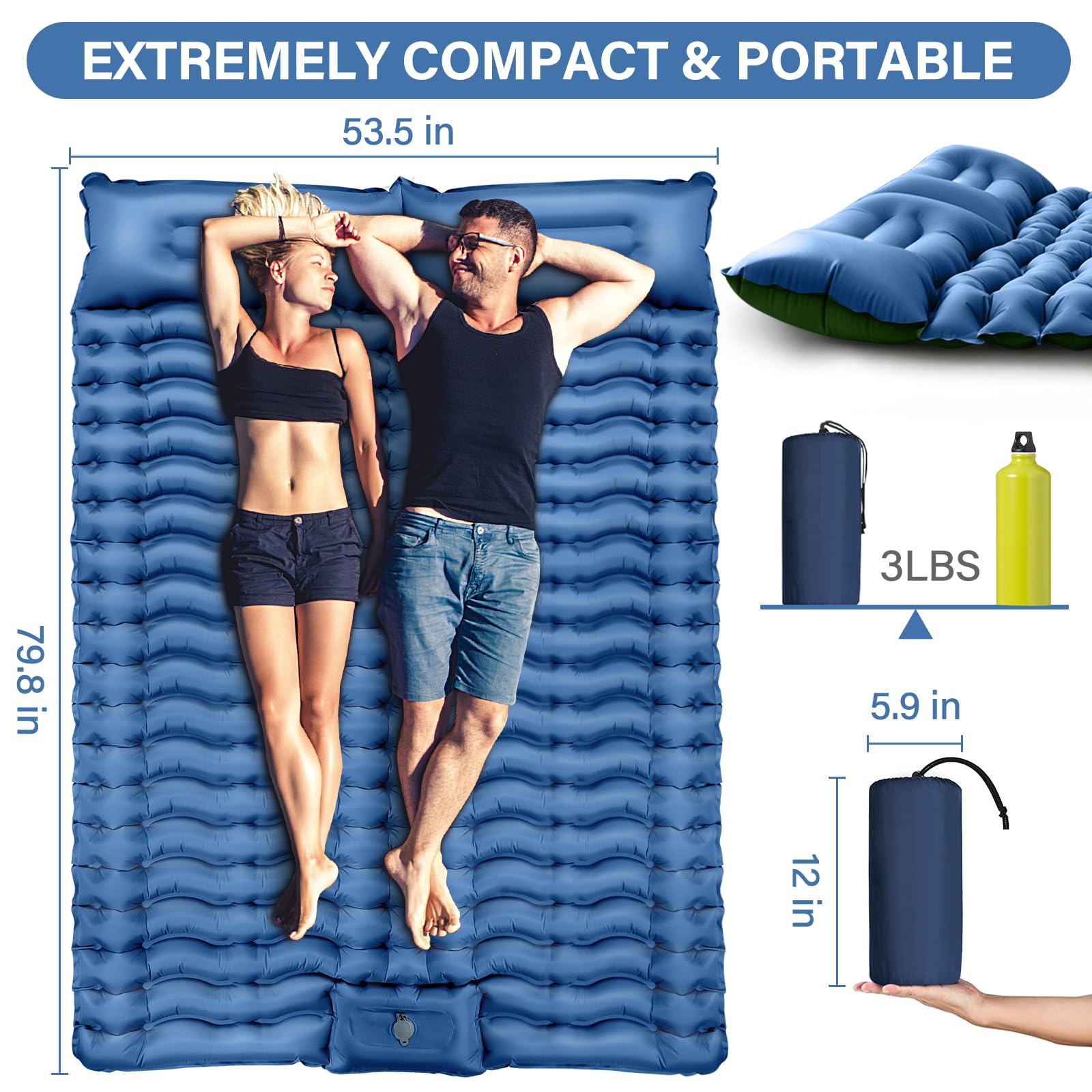 Yuzonc 4-Inch Double Sleeping Pad with Pillow and Foot Pump