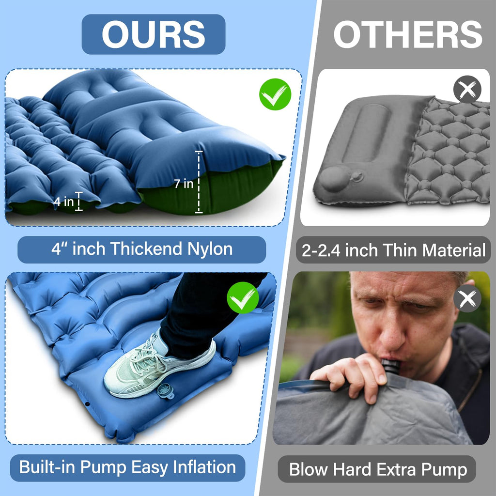 Yuzonc 4-Inch Double Sleeping Pad with Pillow and Foot Pump