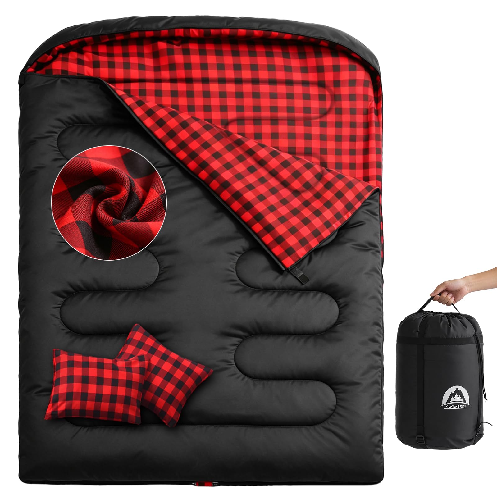 Swtmerry XL Double Sleeping Bag with Two Pillows