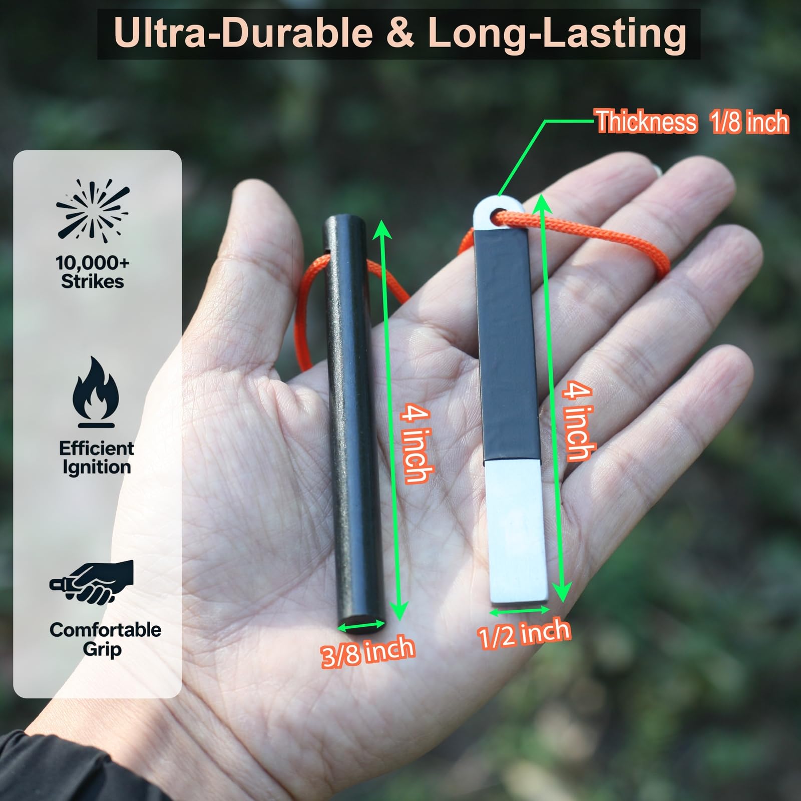 4-Inch Waterproof Ferro Rod Survival Fire Starter