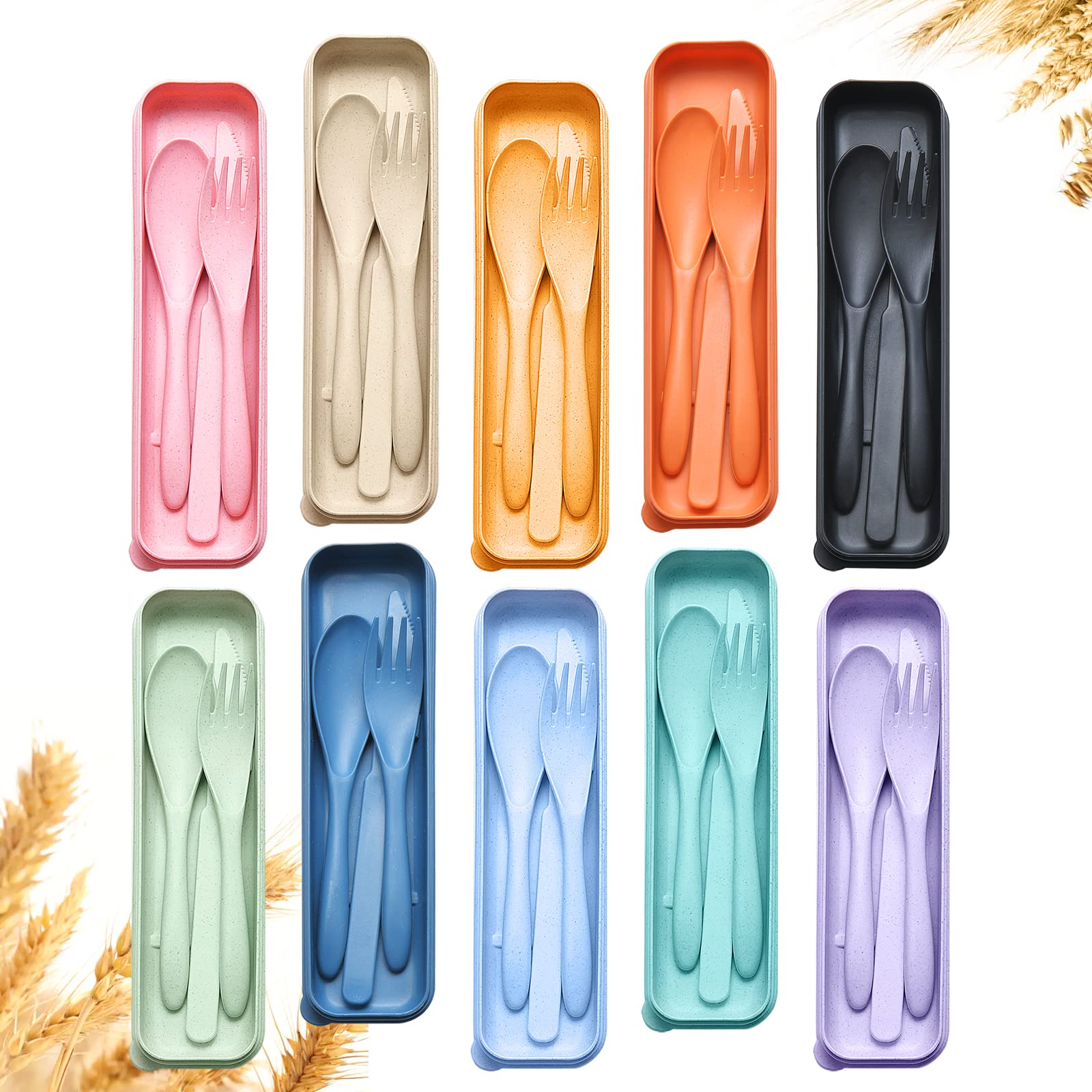 Reusable Wheat Straw Travel Utensil Set with Carrying Case