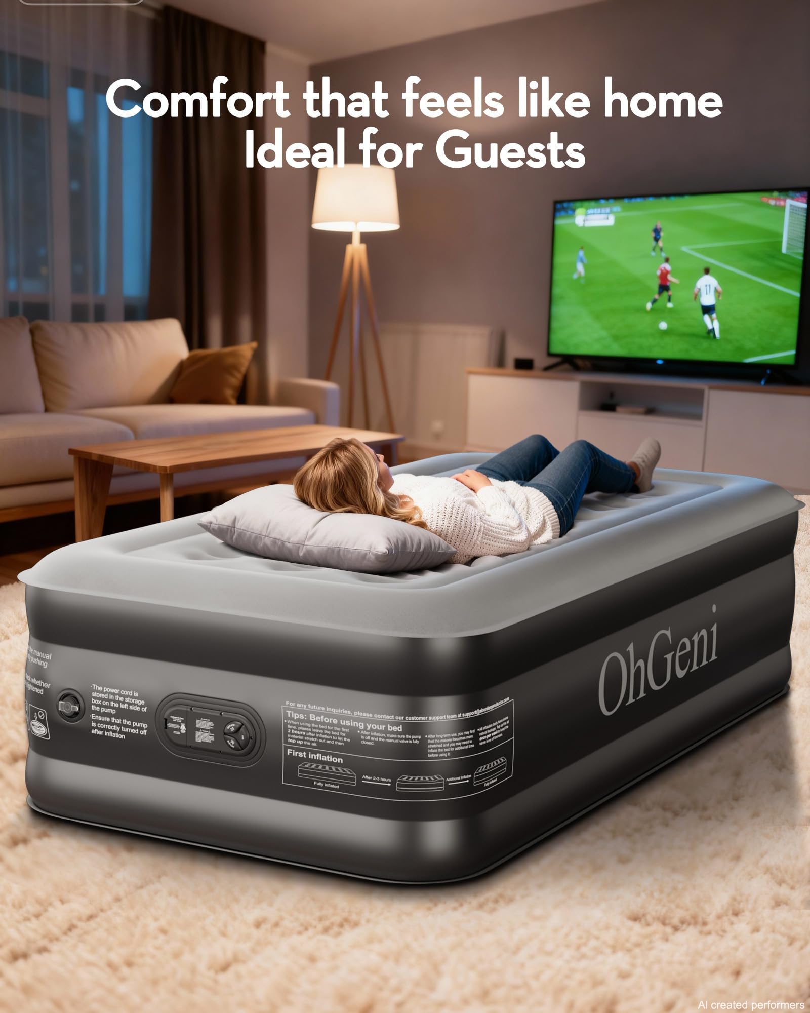 OhGeni Inflatable Air Mattress with Built-In Pump