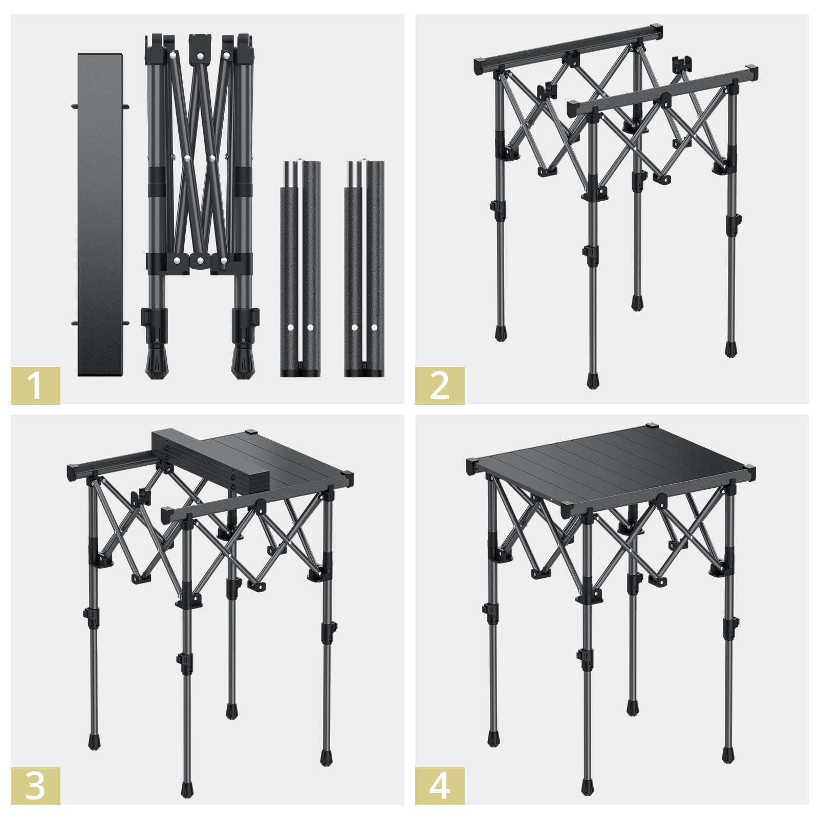 Anbte Adjustable Aluminum Roll-Top Camping Table with Bag