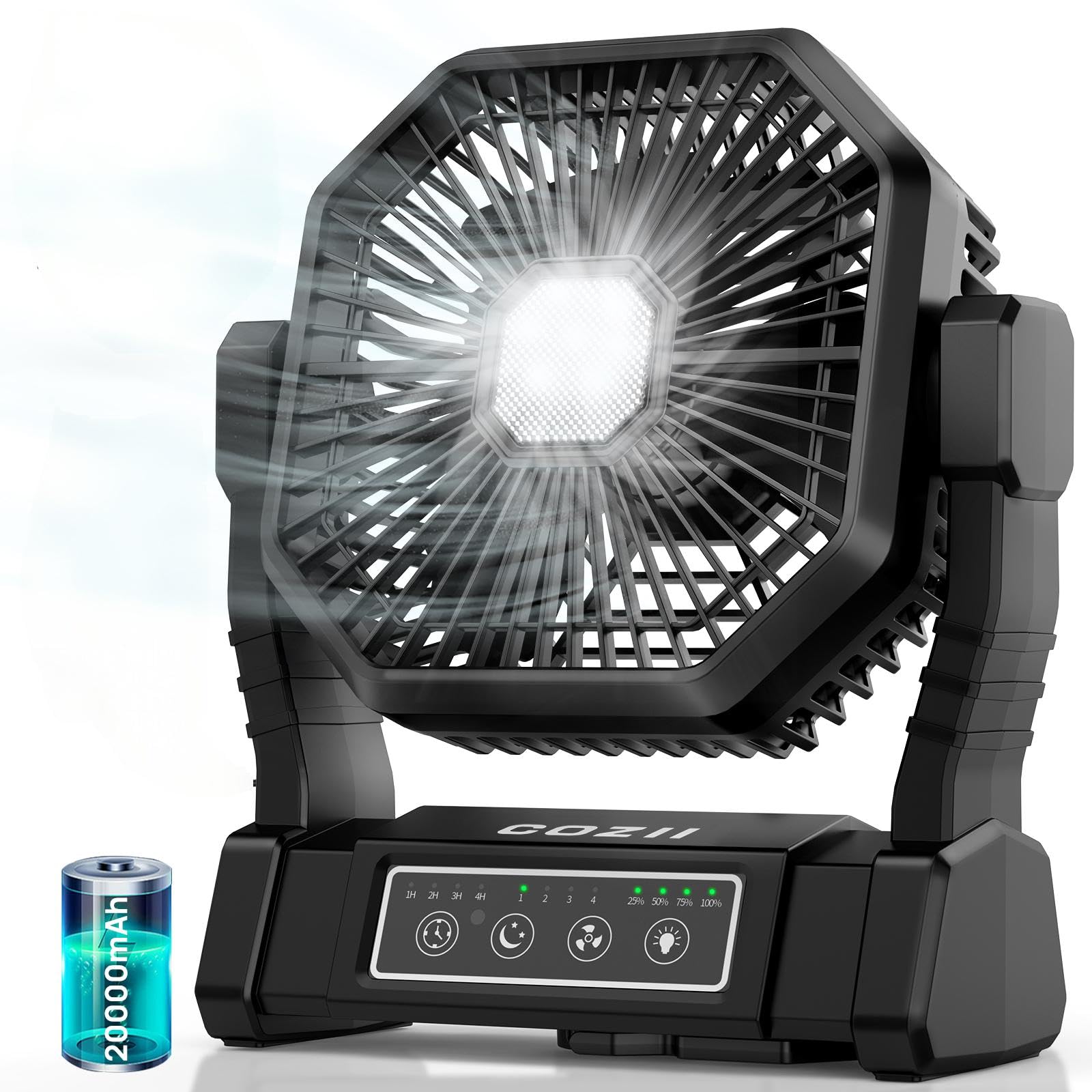 COZII Battery-Powered Portable Camping Fan for Outdoor Use