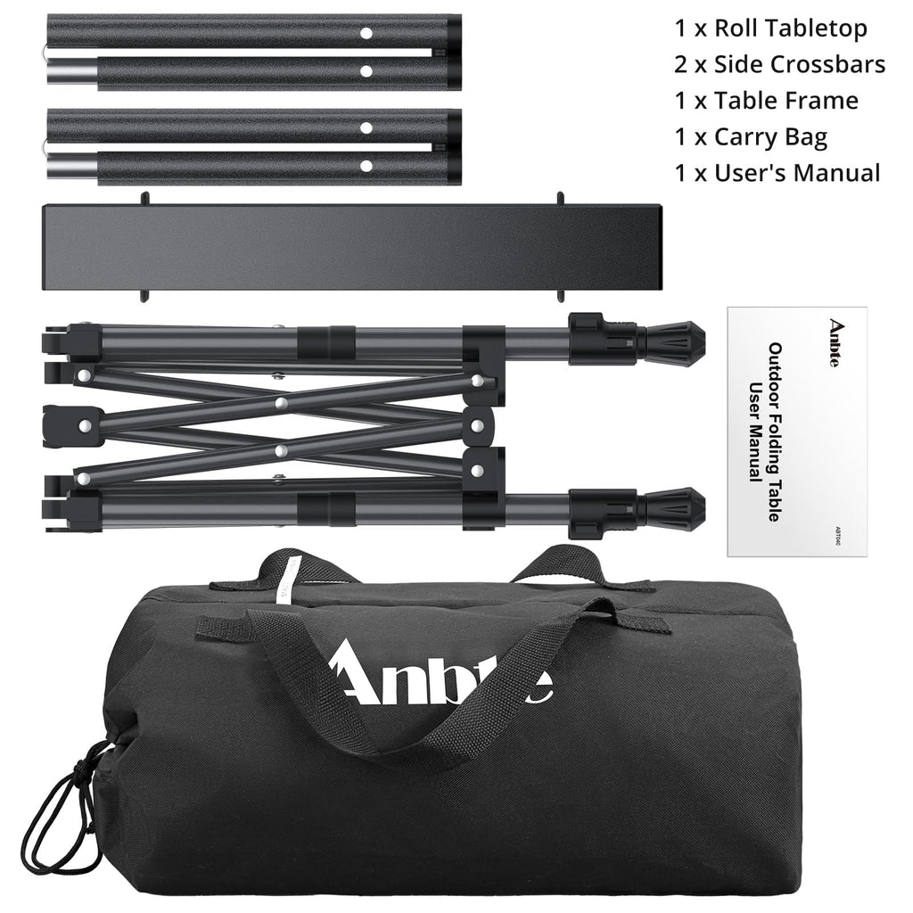 Anbte Adjustable Aluminum Roll-Top Camping Table with Bag